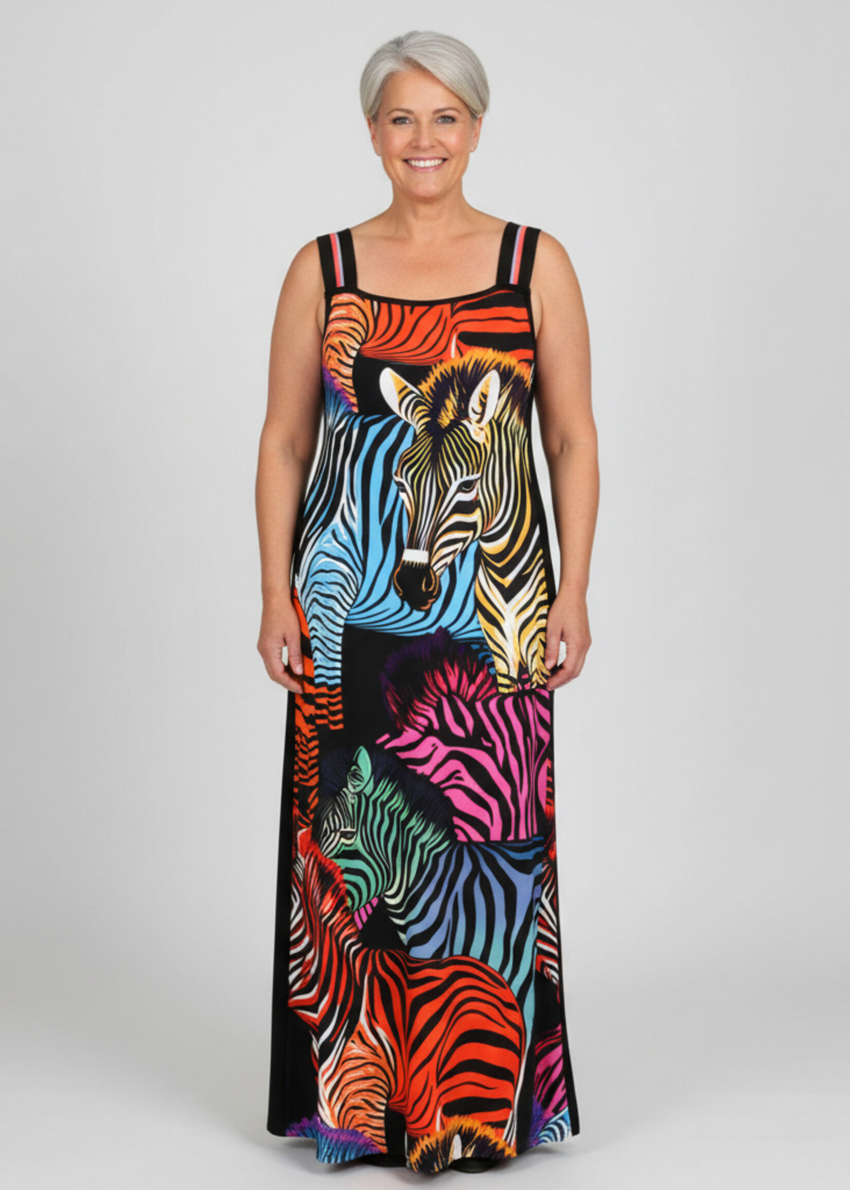 Doris Streich Doris Streich jurk met kleurrijke zebraprint – opvallende maxi jurk in soepele viscose jersey