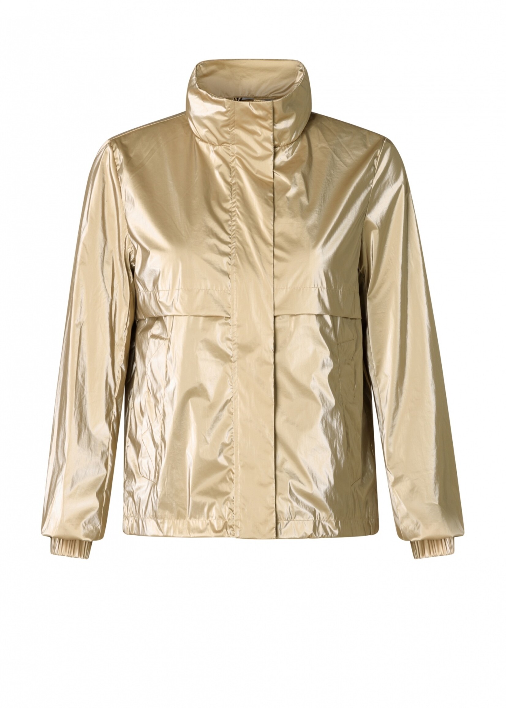Yest Curve Yest Curve goudkleurige regenjas  – glanzend statement jasje met opstaande kraag
