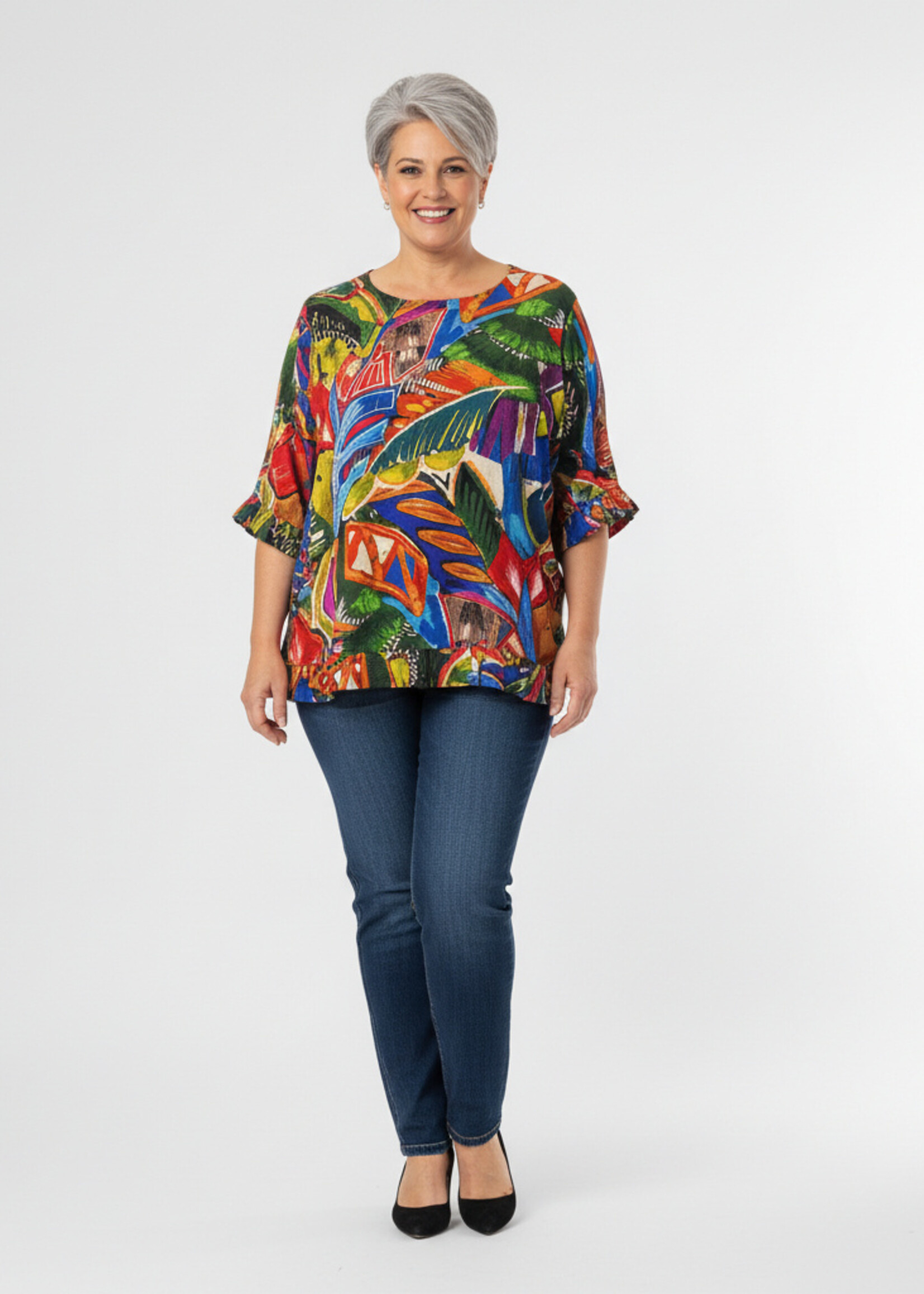 Orientique Orientique Torgua blouse met artistieke print & gerimpelde details – biologisch & luchtig