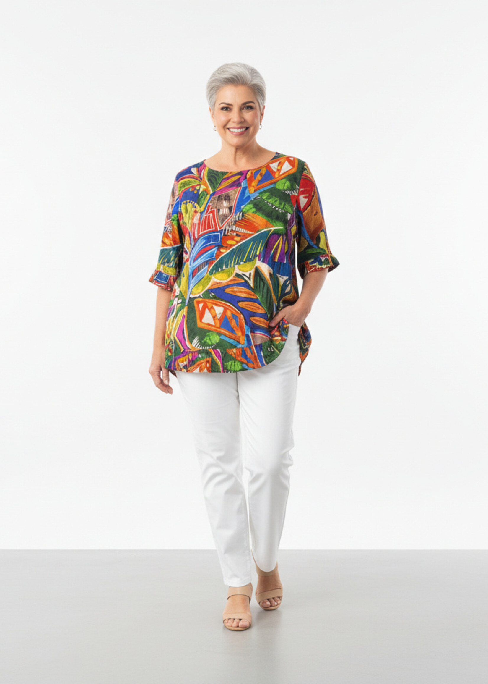 Orientique Orientique Torgua blouse met artistieke print & gerimpelde details – biologisch & luchtig