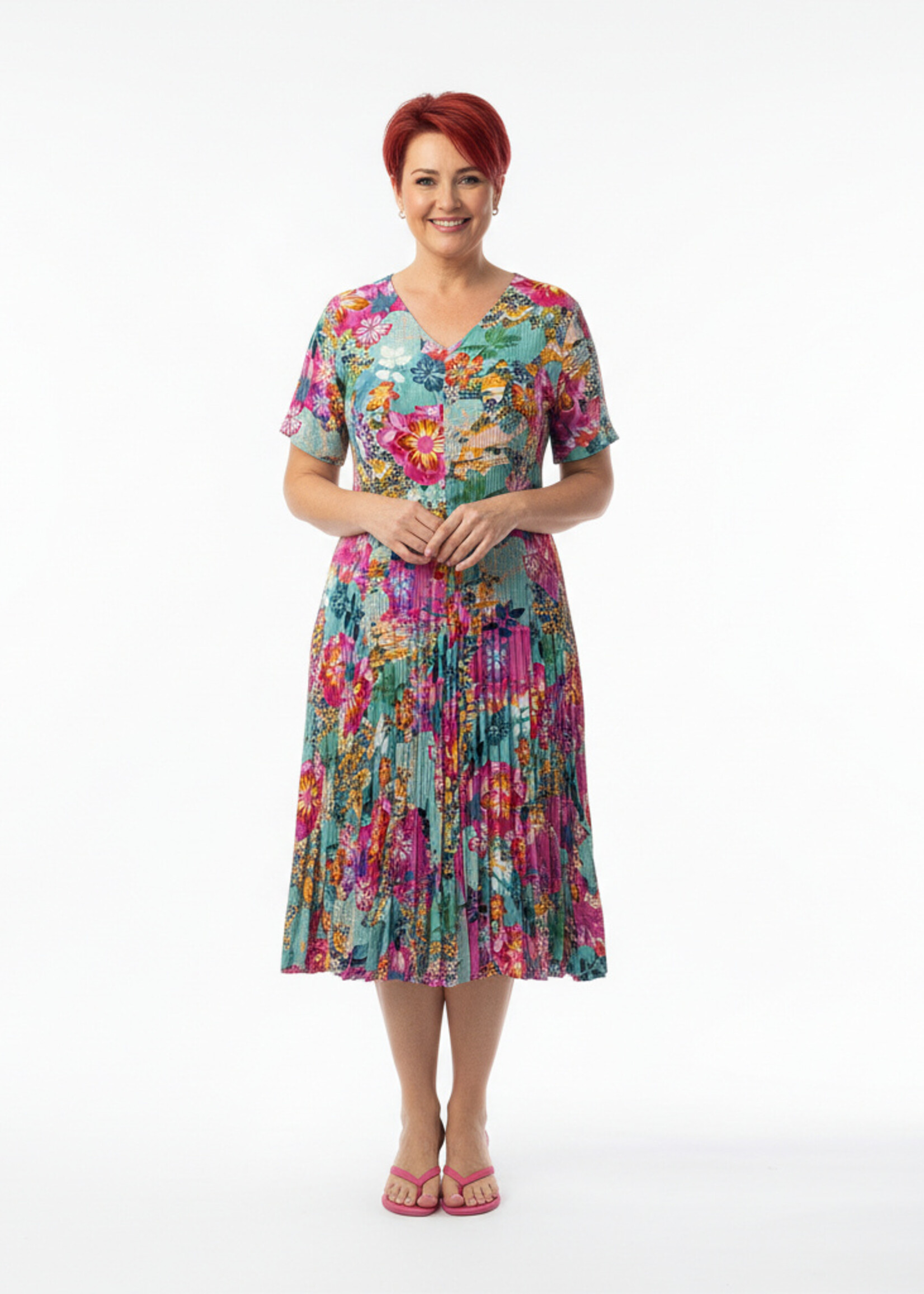 Orientique Orientique Selaron Godet jurk – kleurrijke zomerjurk van katoen met zwierige rok