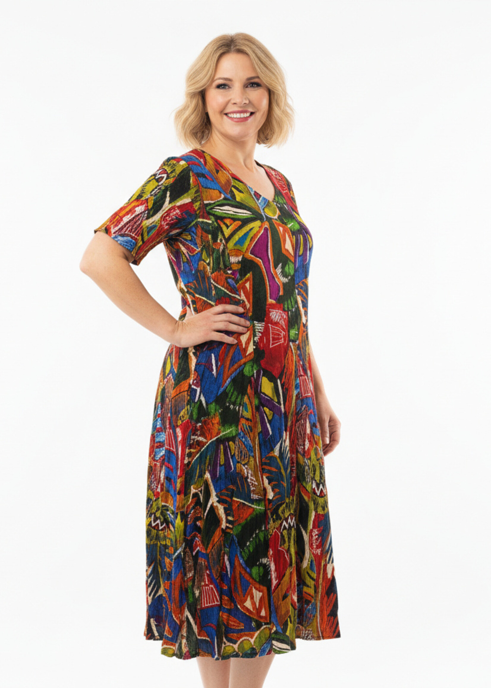 Orientique Orientique Torgua Godet jurk – zwierige zomerse jurk met artistieke print