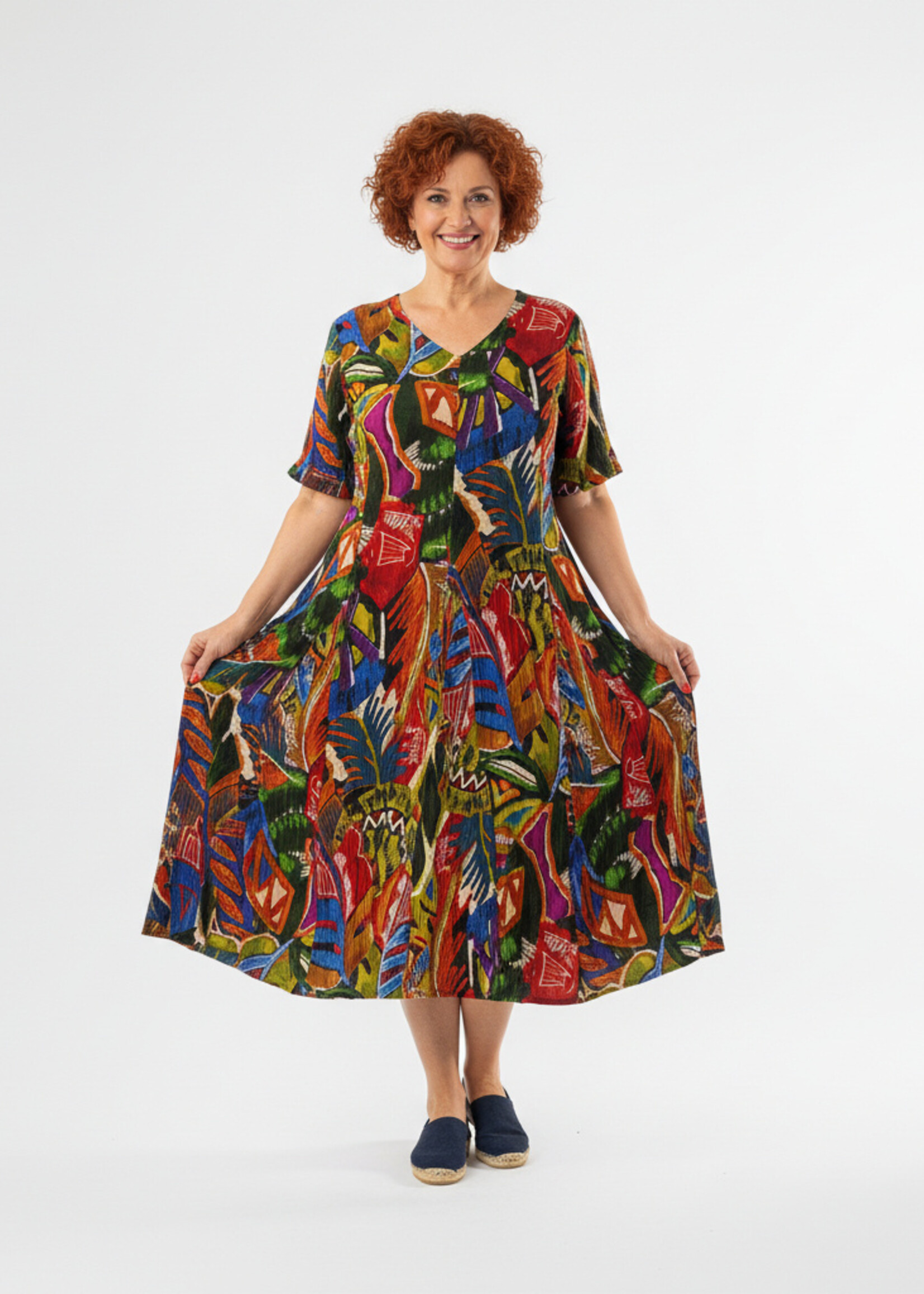 Orientique Orientique Torgua Godet jurk – zwierige zomerse jurk met artistieke print