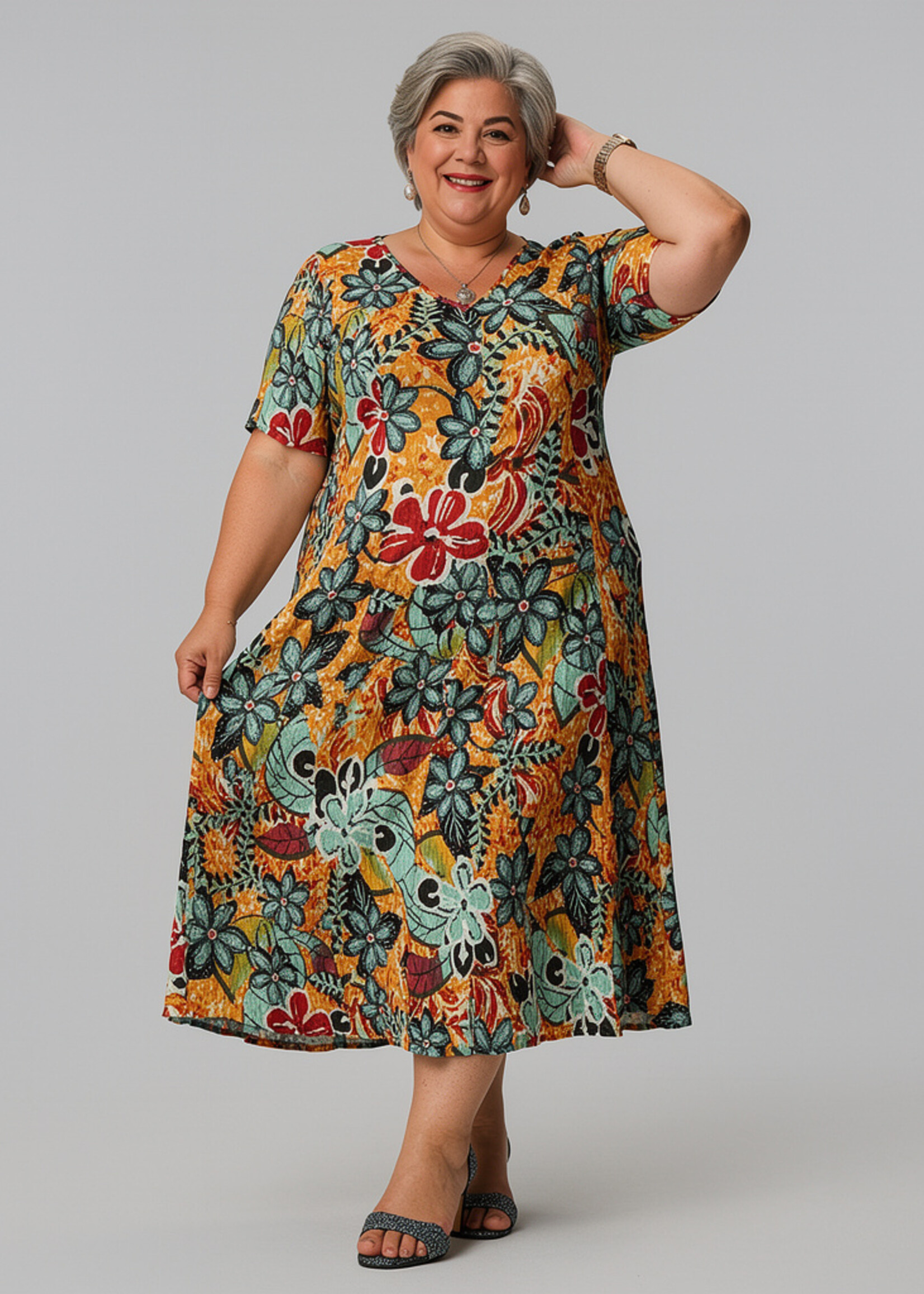 Orientique Orientique Jurk Guaratiba Godet (61748) – Kleurrijke Print & Zwierige Rok