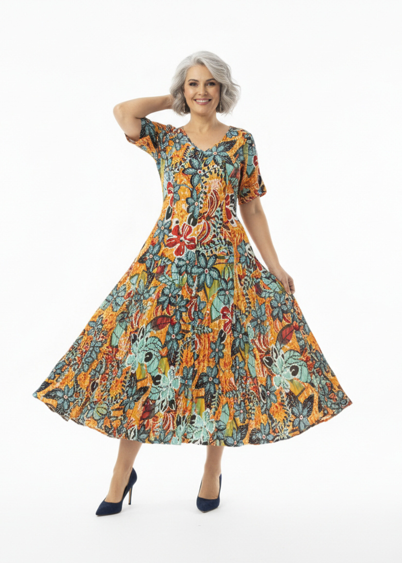 Orientique Orientique Jurk Guaratiba Godet (61748) – Kleurrijke Print & Zwierige Rok