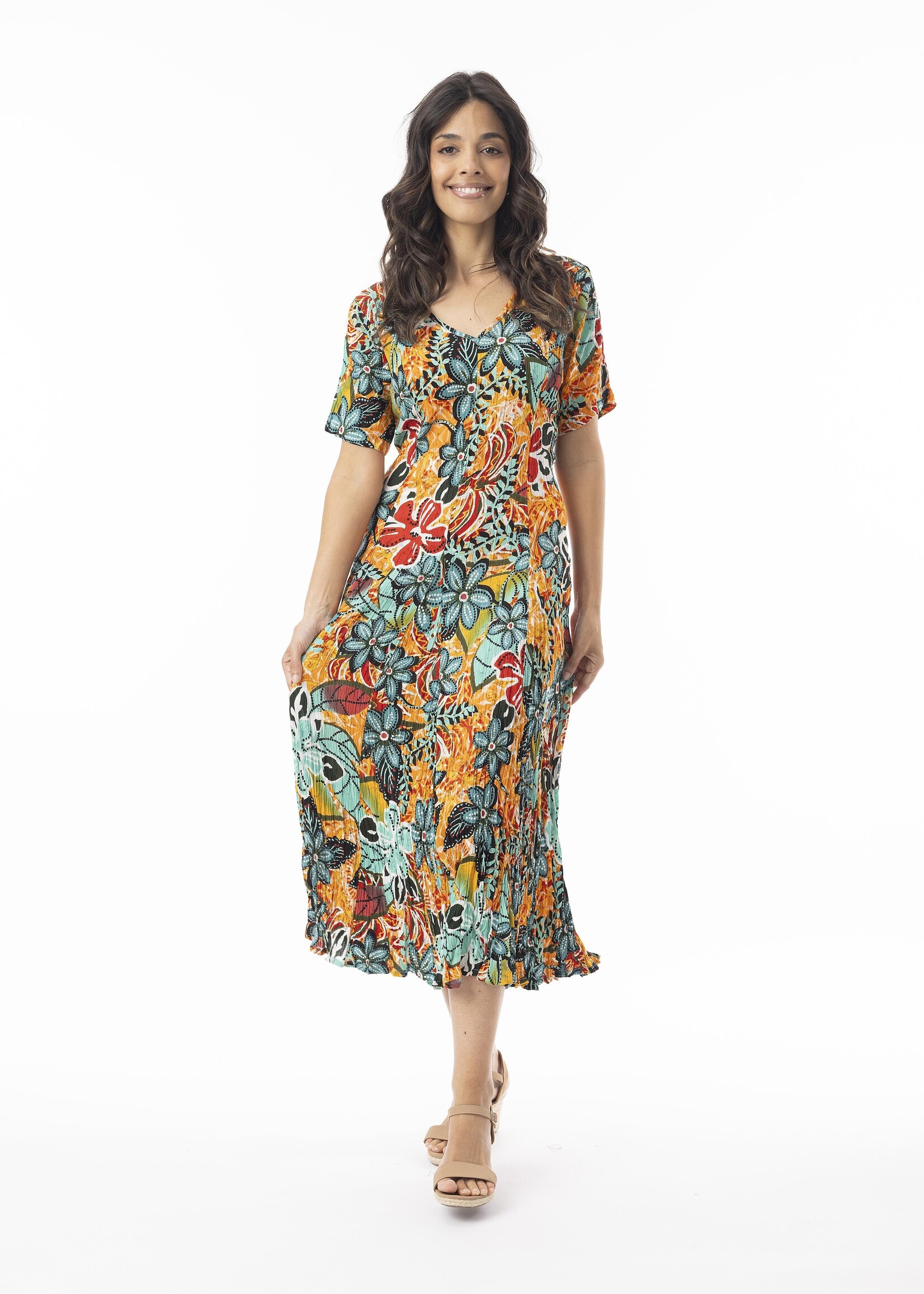 Orientique Orientique Jurk Guaratiba Godet (61748) – Kleurrijke Print & Zwierige Rok