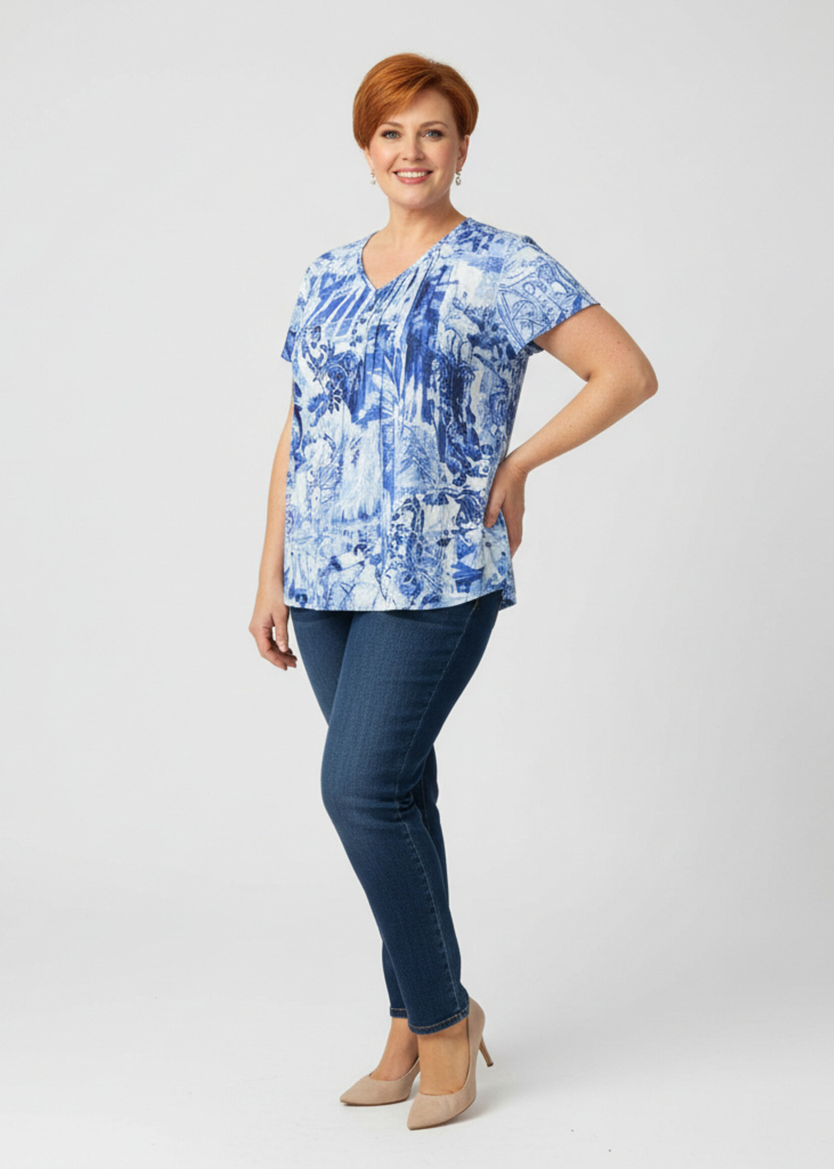 Orientique Orientique Top Okayama Pleated (42187) – 100% Organisch Katoen & Indigo Print