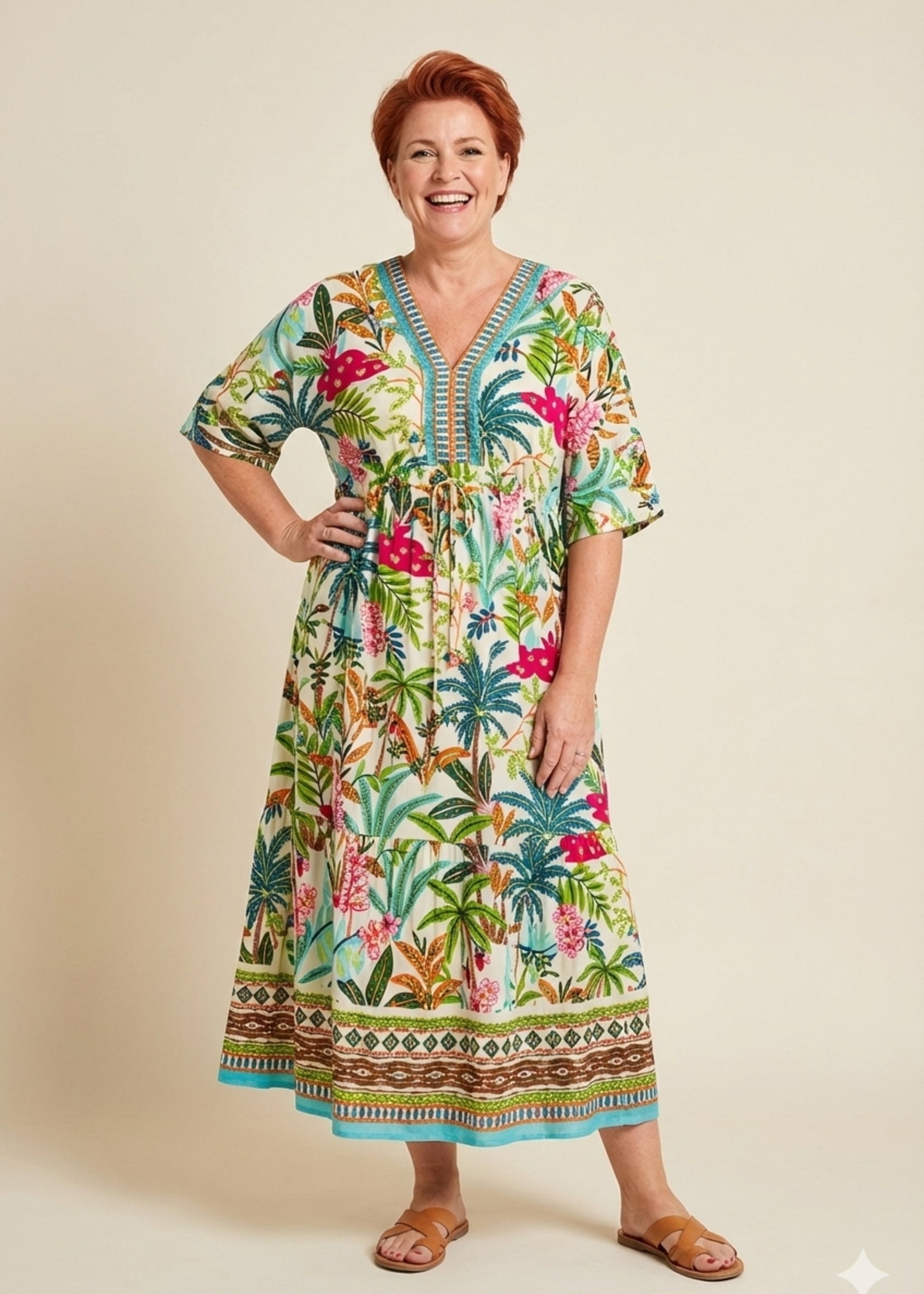 Orientique Orientique Jurk Ovahe V Maxi - Tropische Maxi Jurk van 100% Rayon met Versierde V-hals