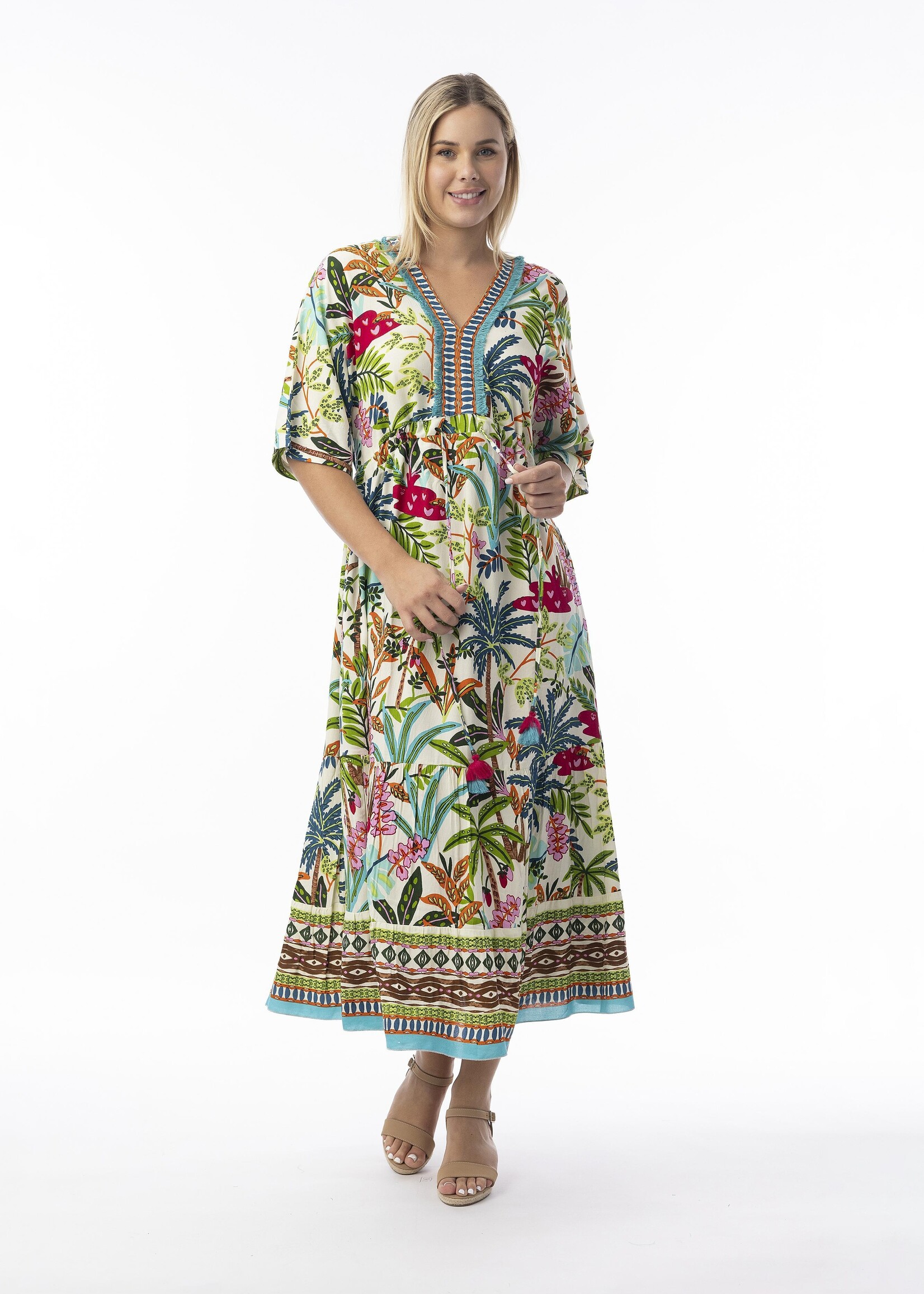 Orientique Orientique Jurk Ovahe V Maxi - Tropische Maxi Jurk van 100% Rayon met Versierde V-hals