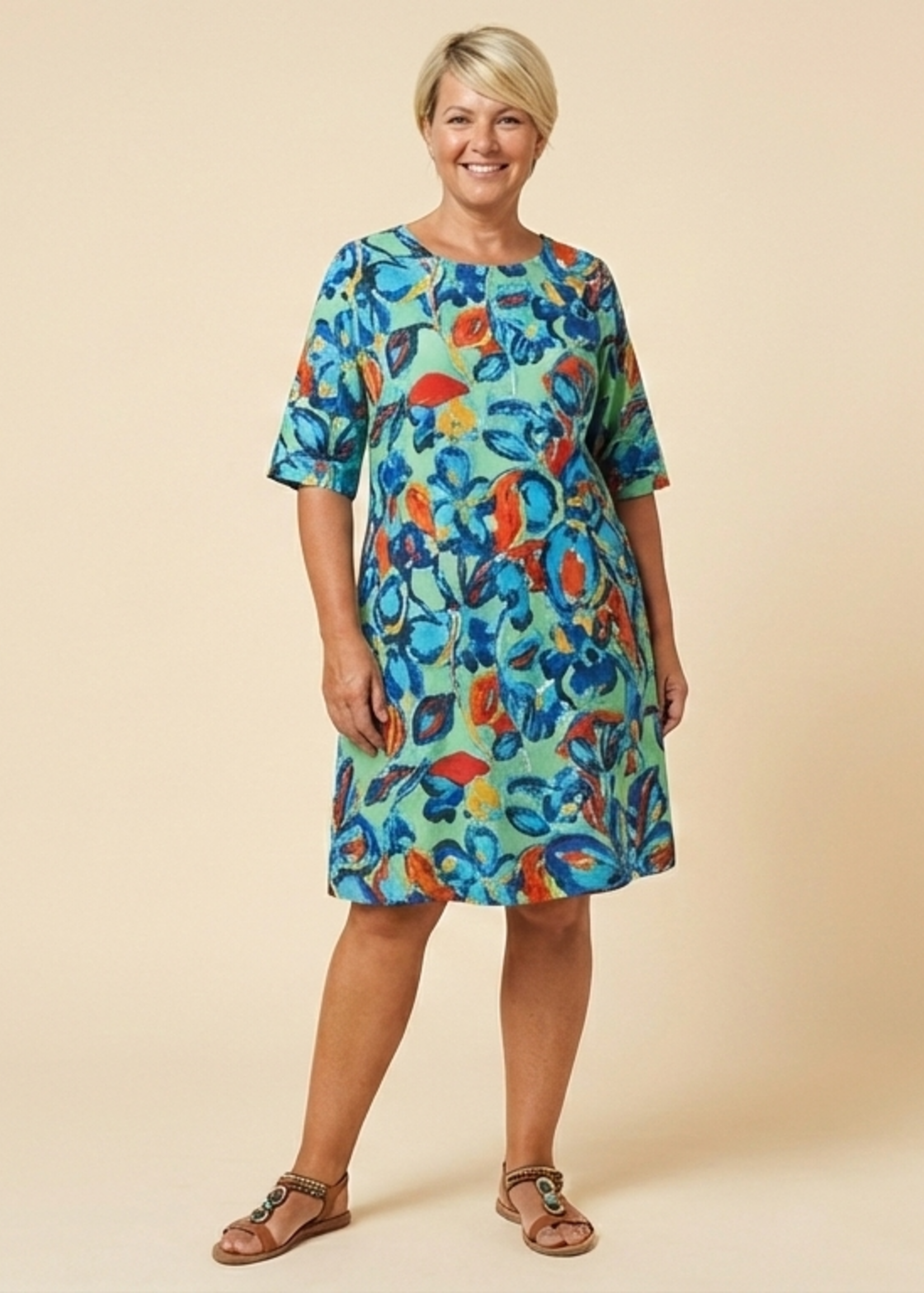 Orientique Orientique Jurk Contemporary Floral - Kleurrijke Tuniekjurk van 100% Rayon