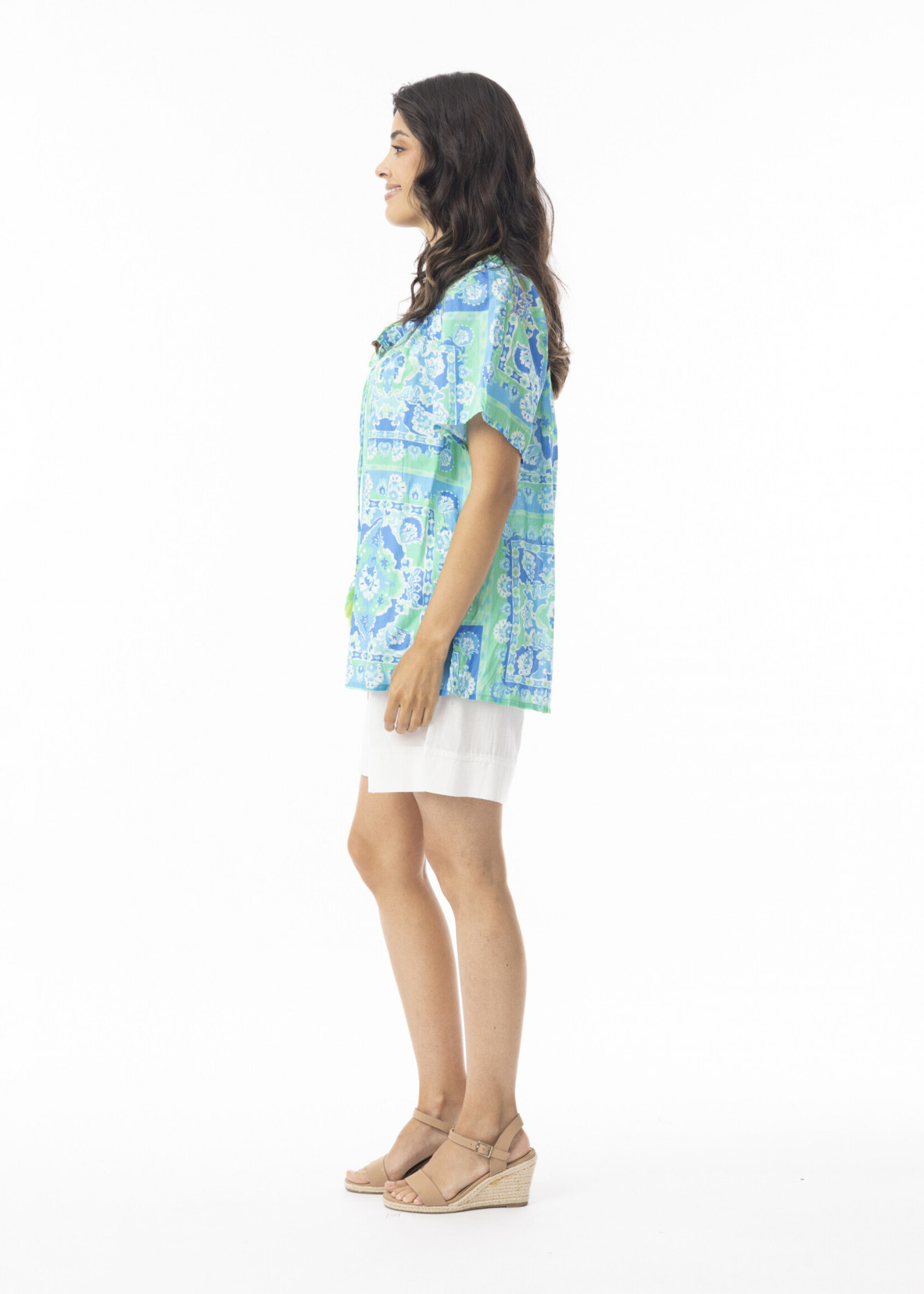 Orientique Orientique Blouse Montevideo Aqua - Zomerse Top van 100% Biologisch Katoen met Kwastjes