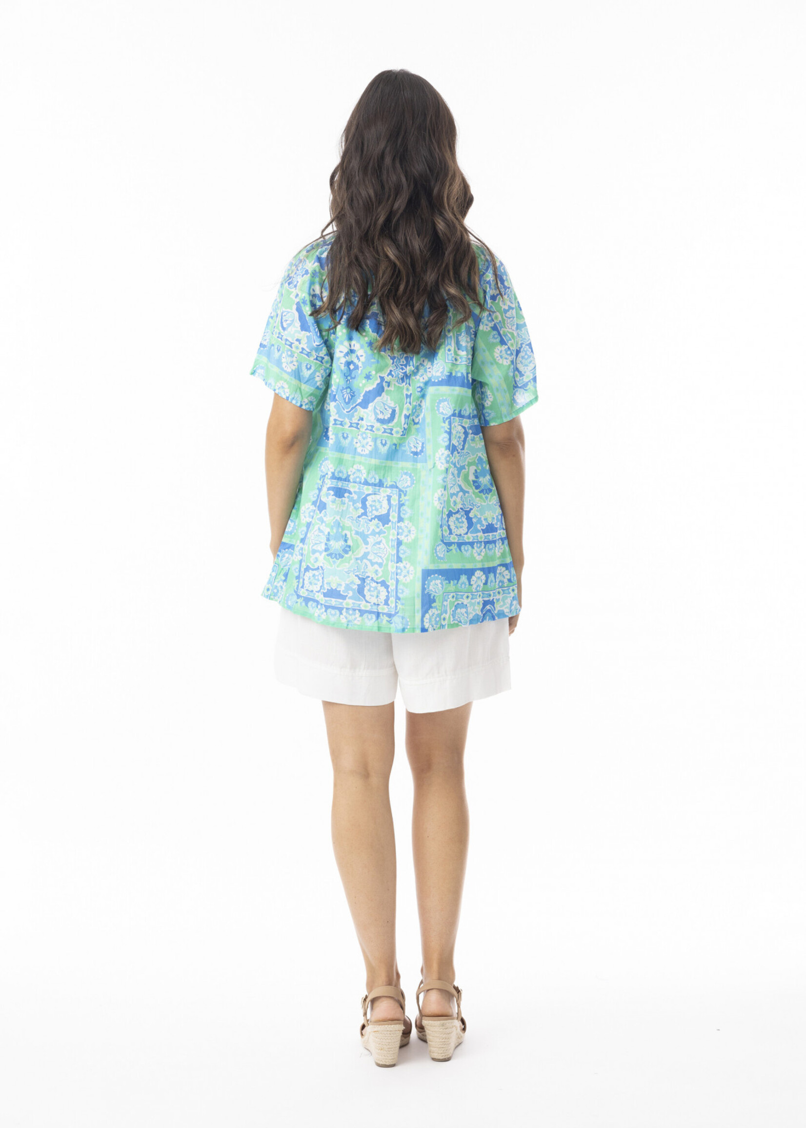 Orientique Orientique Blouse Montevideo Aqua - Zomerse Top van 100% Biologisch Katoen met Kwastjes