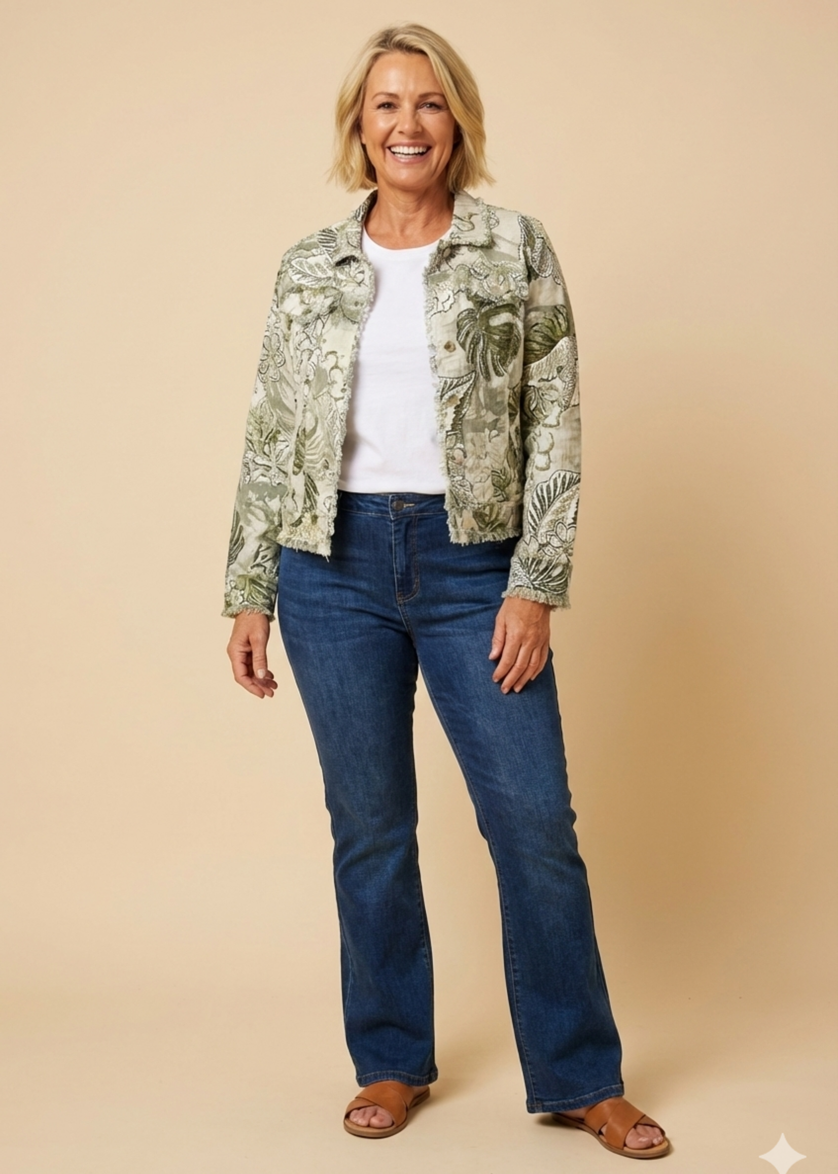 Orientique Orientique Jasje Lima - Stoer Zomerjasje van 100% Biologisch Katoen met Rafeldetails (Olive & Blue)