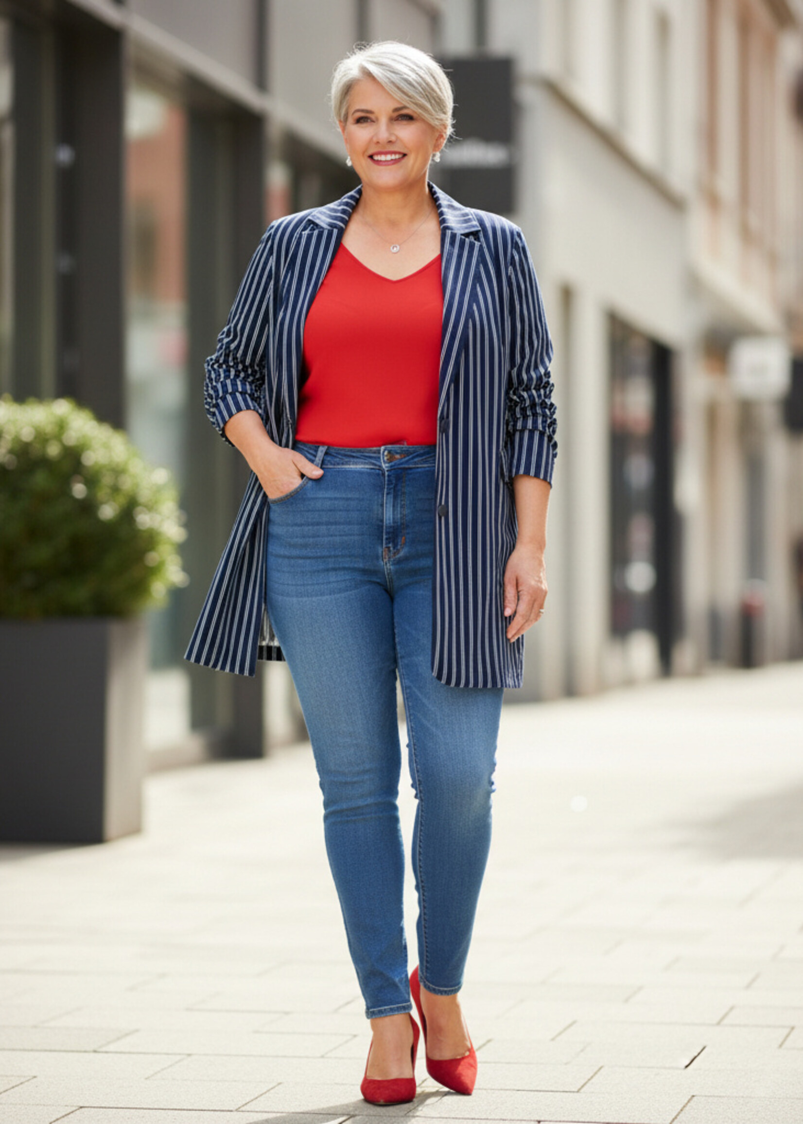 Colletta Colletta Blazer Nadia - Klassiek Donkerblauw met Nautische Streep in Superstretch Kwaliteit