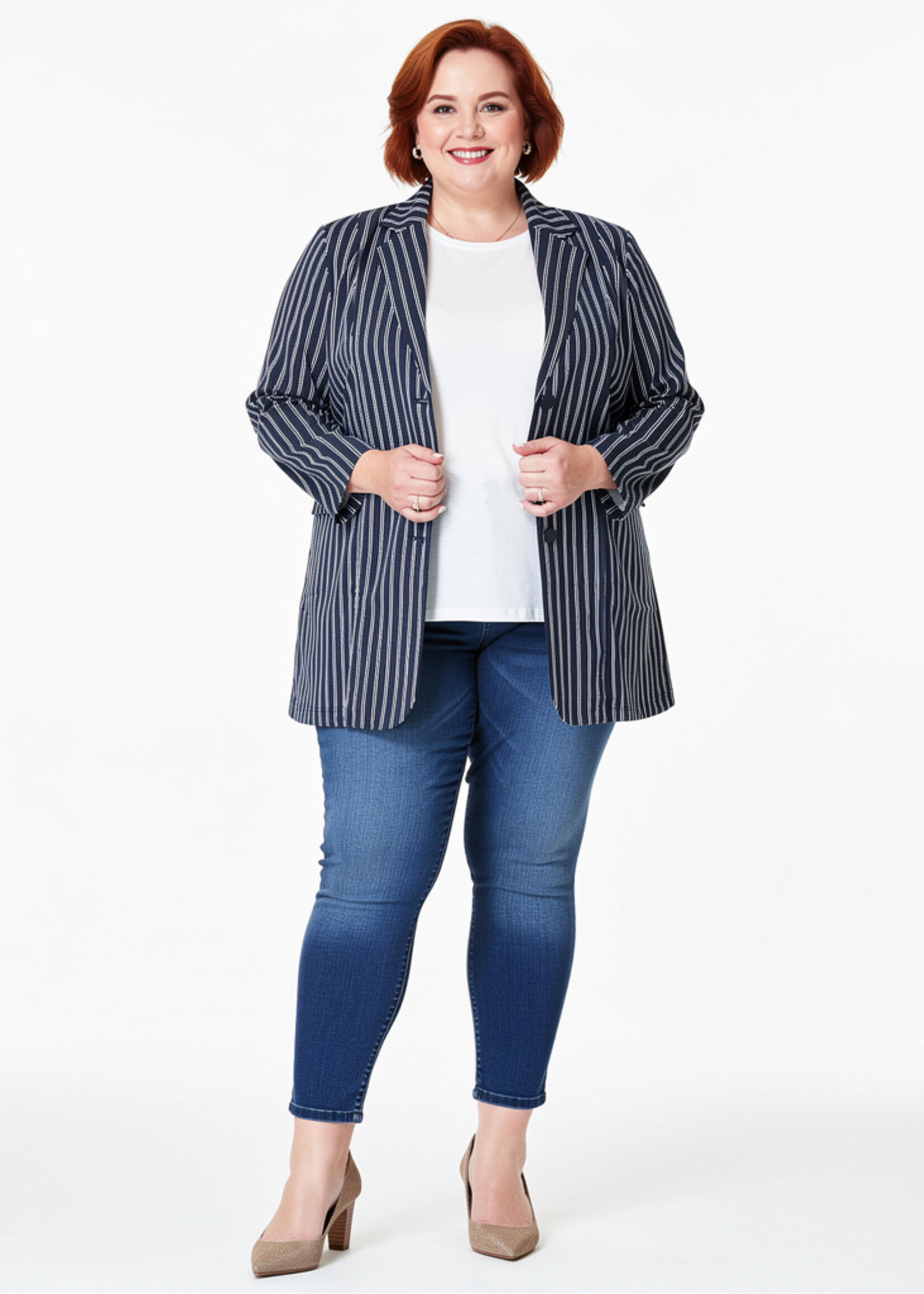 Colletta Colletta Blazer Nadia - Klassiek Donkerblauw met Nautische Streep in Superstretch Kwaliteit
