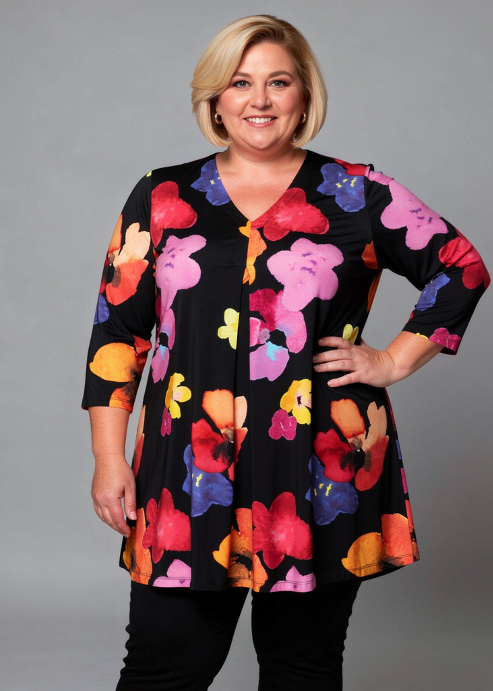 Colletta Colletta Tuniek Nyssa - Extra Lange, Ultra A-lijn Tuniek met Bloemenprint in Dolce Travelstof (9000640)