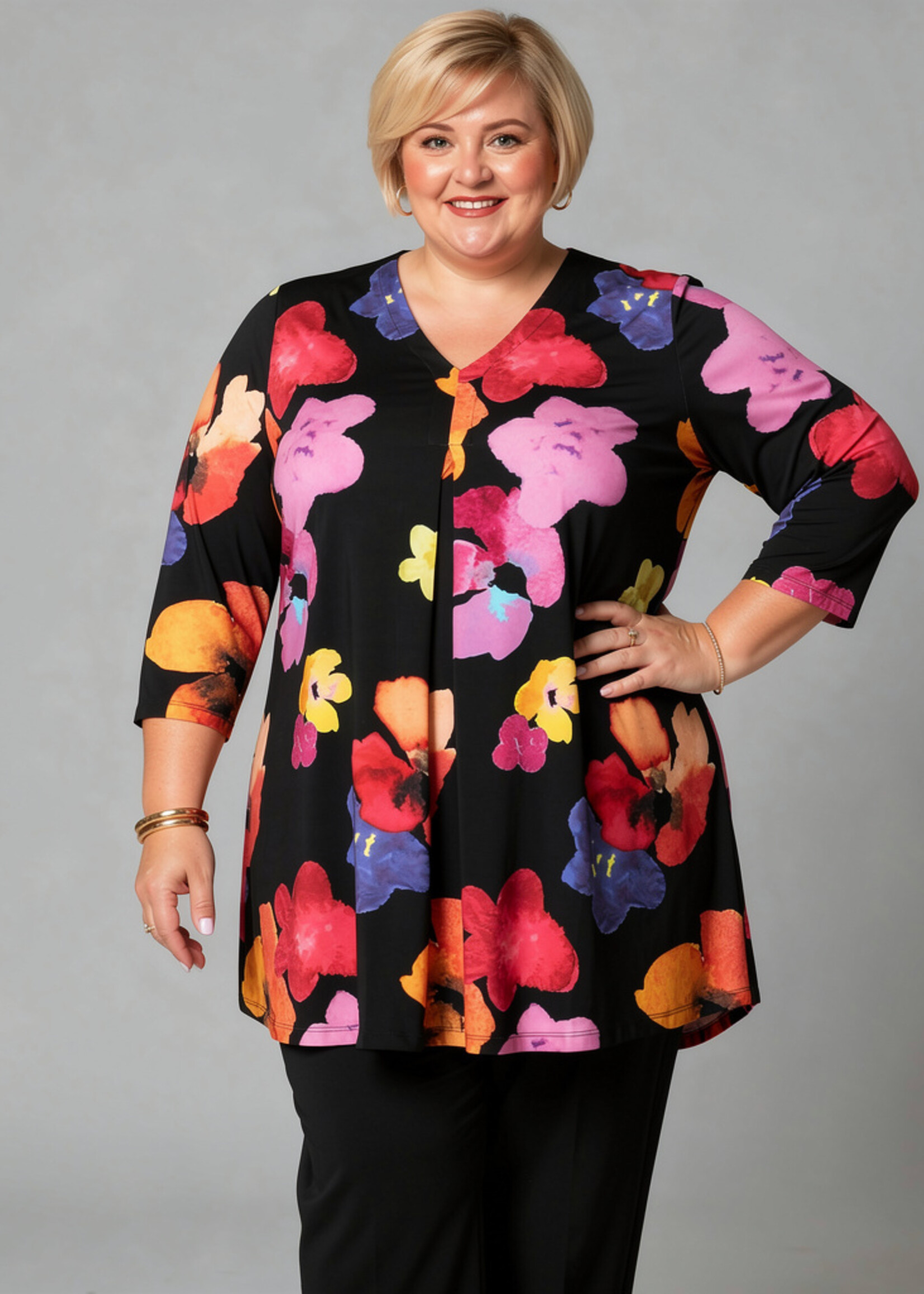 Colletta Colletta Tuniek Nyssa - Extra Lange, Ultra A-lijn Tuniek met Bloemenprint in Dolce Travelstof (9000640)