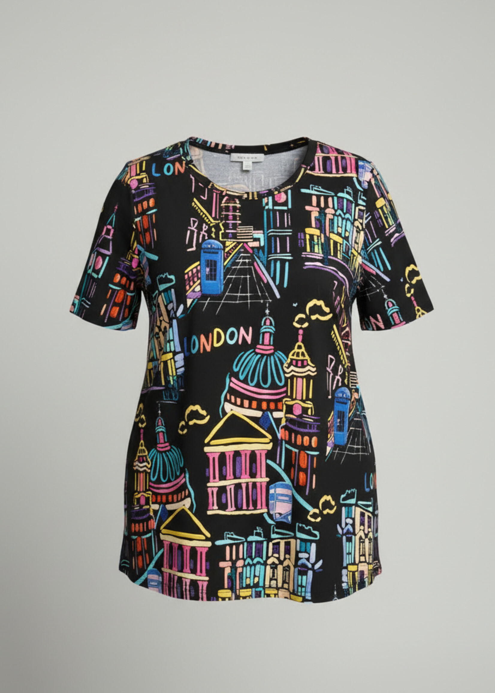 Mona Lisa Mona Lisa Shirt London City - Kleurrijke Top van Viscose-Stretch met Korte Mouw tot in de Elleboog