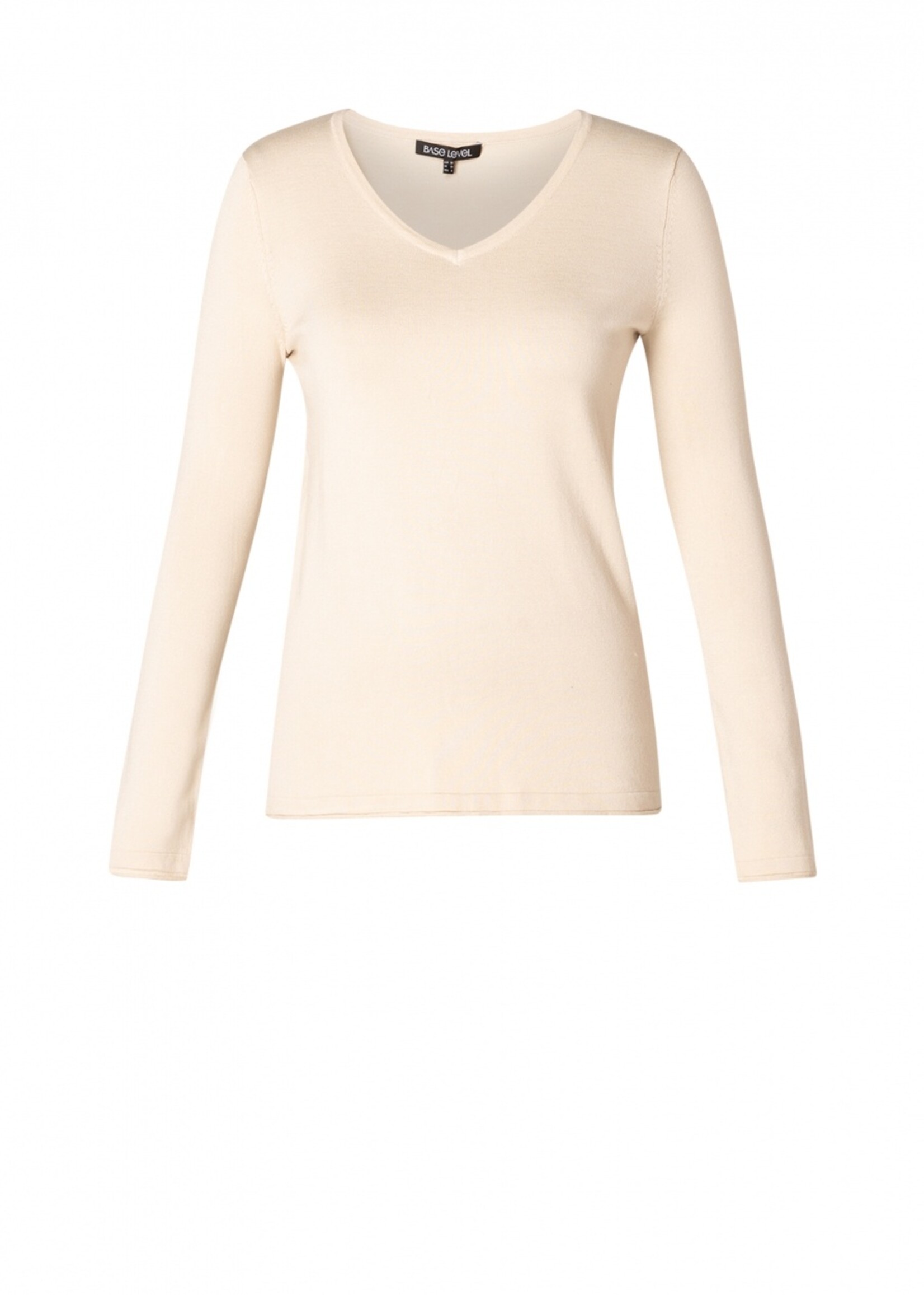 Base Level Curvy Base Level Curvy shirt Anine - Fijngebreide Basic met V-hals in Roomwit