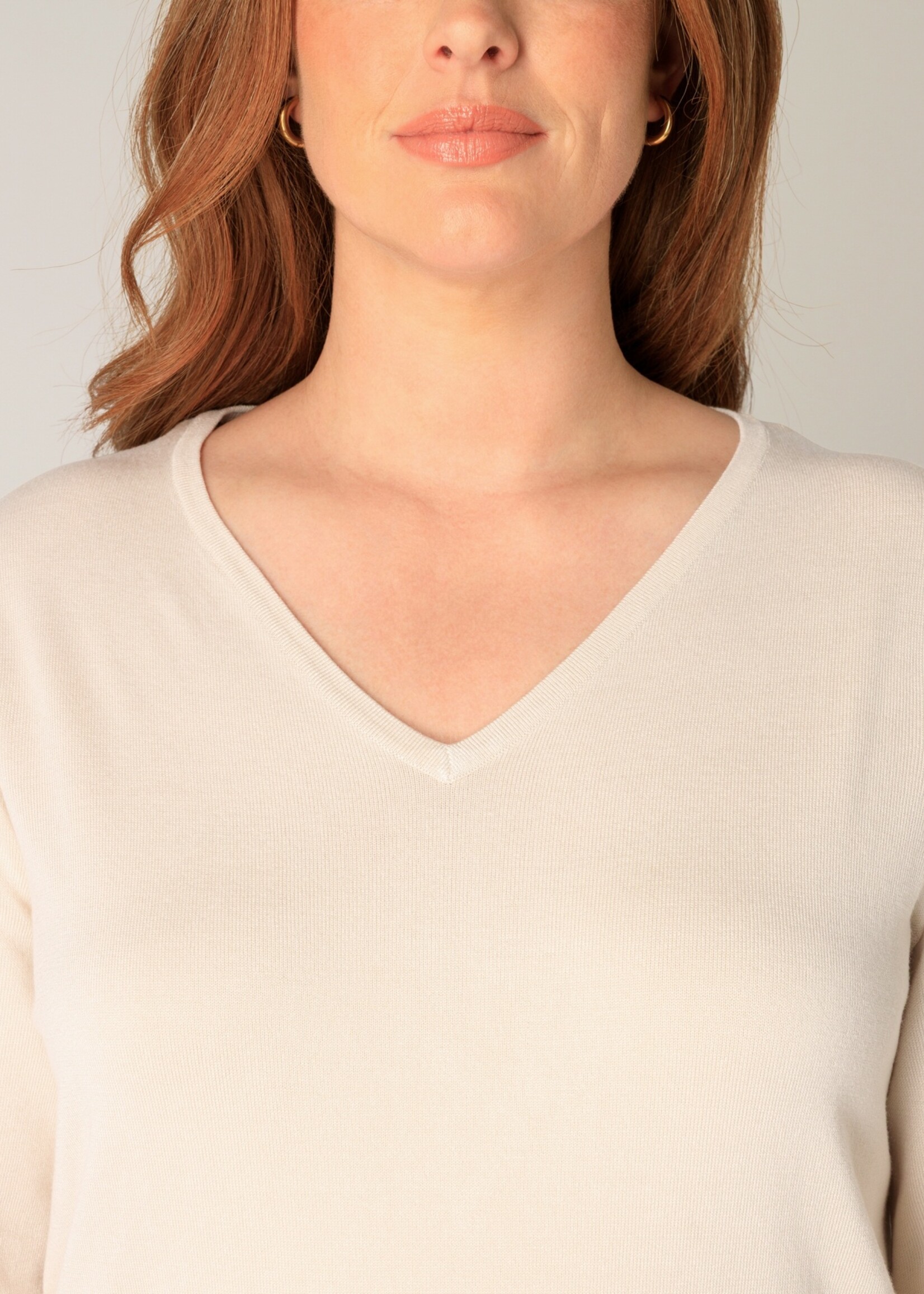 Base Level Curvy Base Level Curvy shirt Anine - Fijngebreide Basic met V-hals in Roomwit