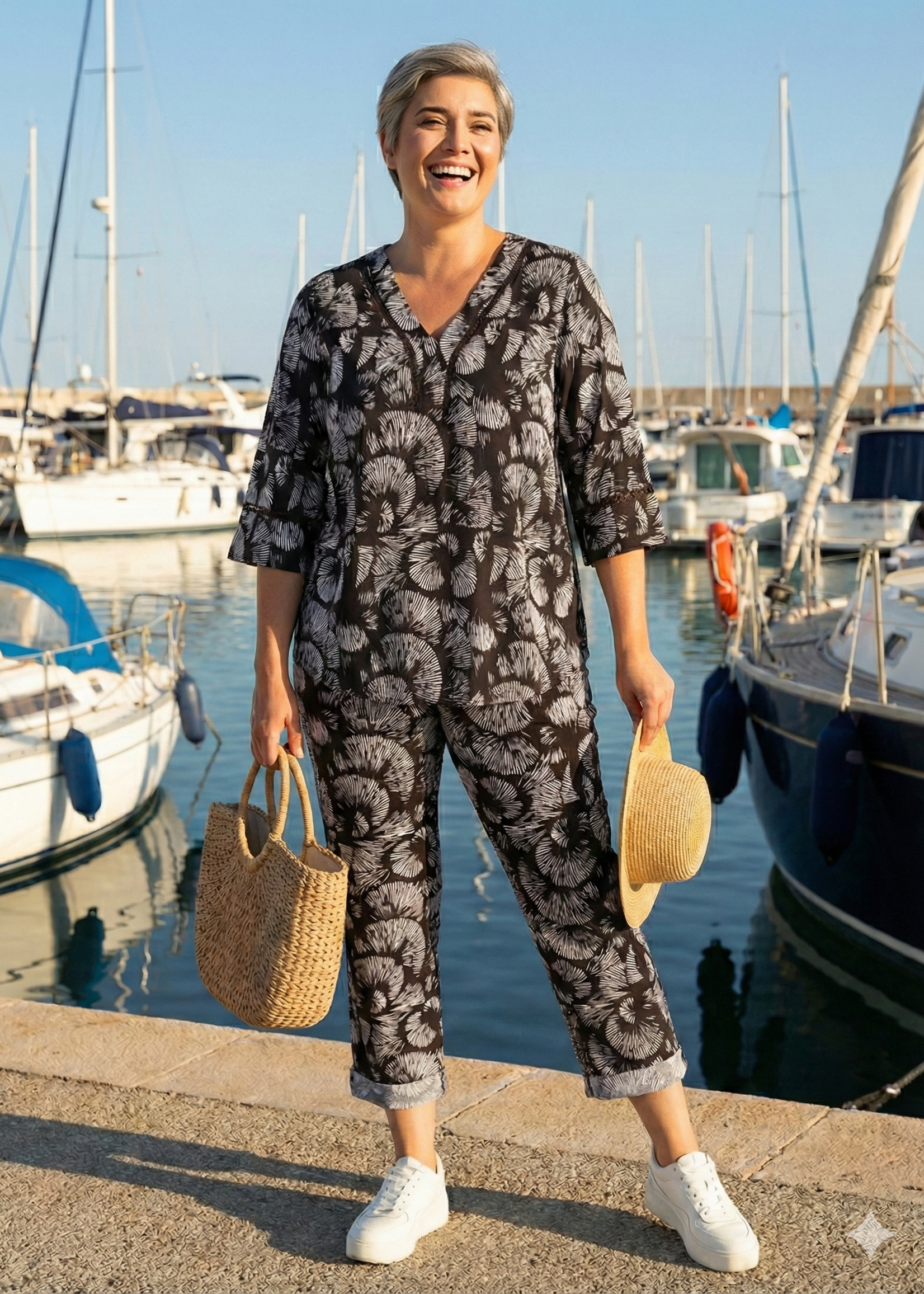 Colletta Colletta Broek Zwart-Wit - Comfortabele Pantalon met Grafische Print in Viscose-Mix (9000661)