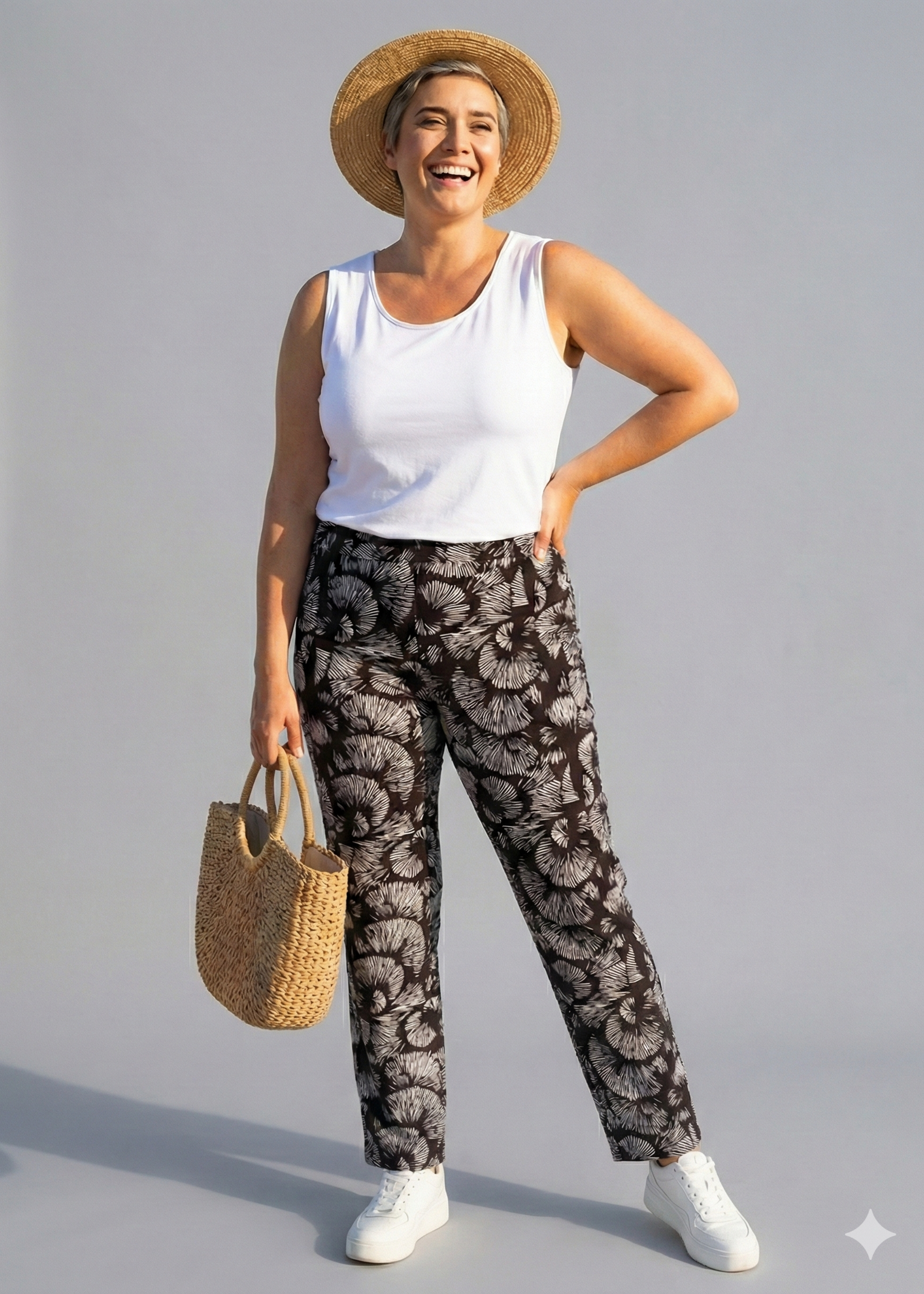 Colletta Colletta Broek Zwart-Wit - Comfortabele Pantalon met Grafische Print in Viscose-Mix (9000661)