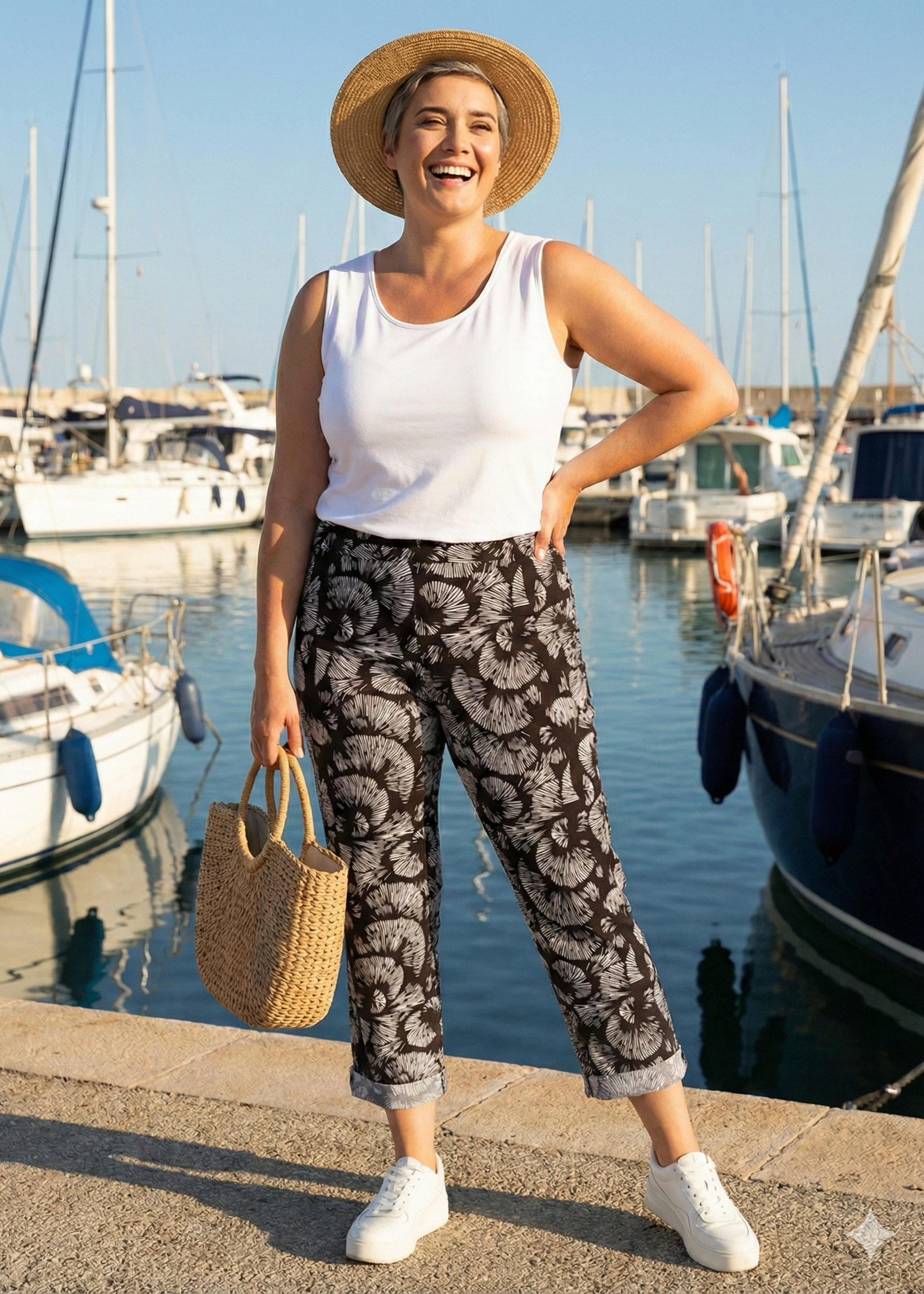 Colletta Colletta Broek Zwart-Wit - Comfortabele Pantalon met Grafische Print in Viscose-Mix (9000661)