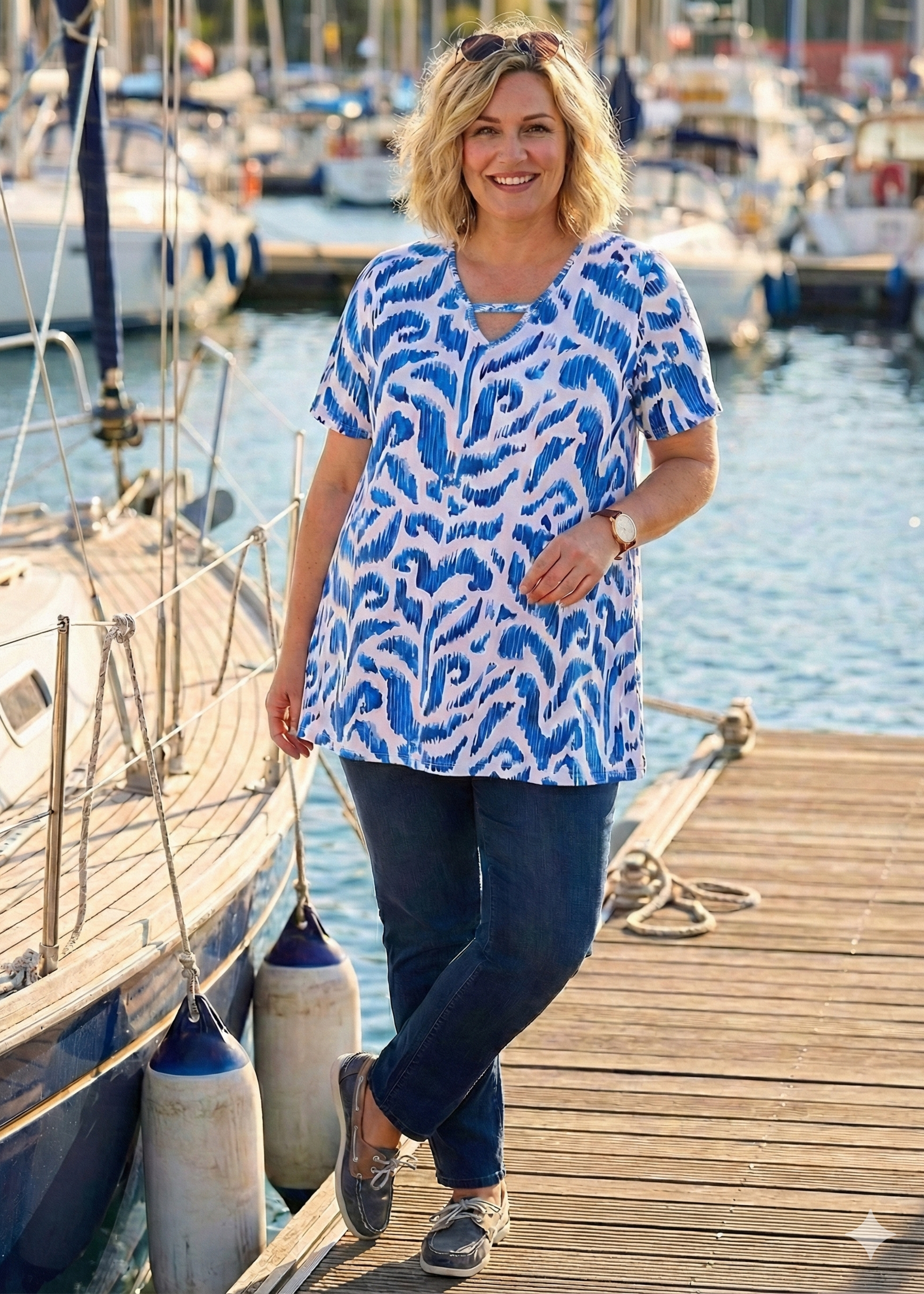 Colletta Colletta Tuniek Blue Waves - A-lijn Top met Sexy Halslijn in Travelstof (9000665)