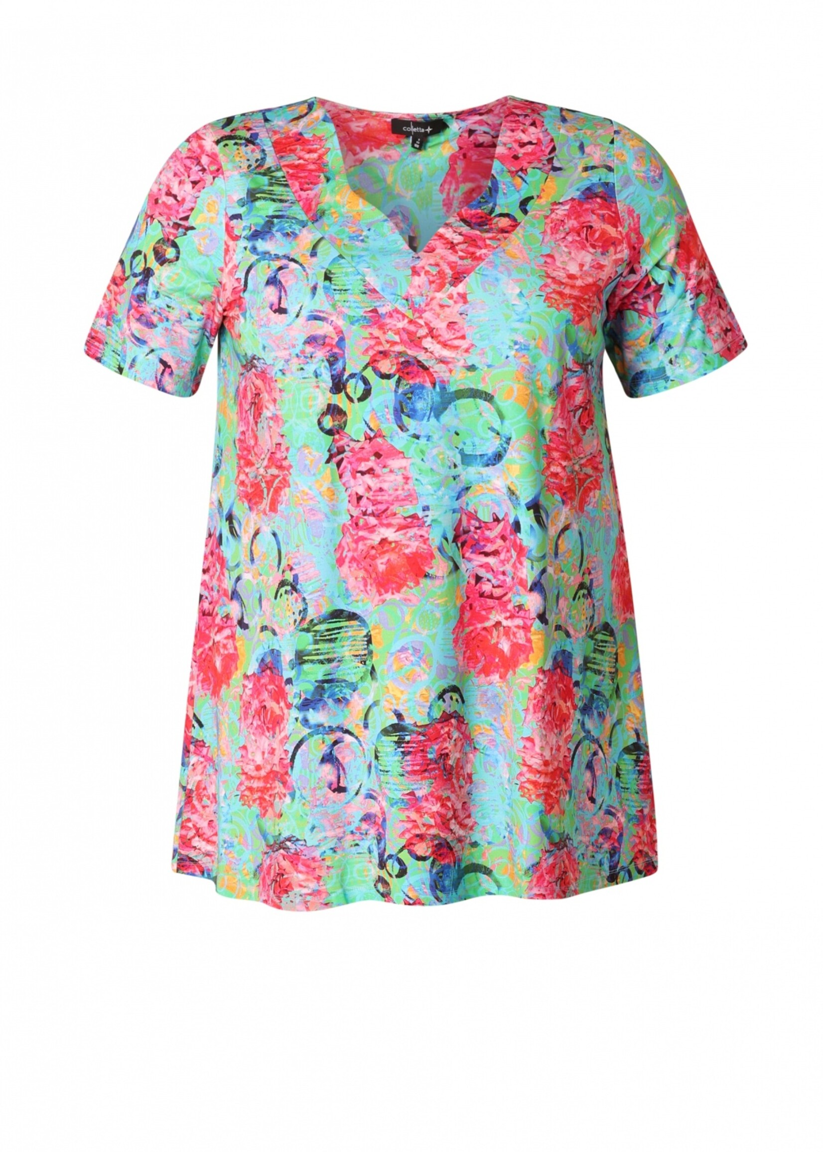 Colletta Colletta Tuniek Turquoise Floral - Vrolijk Shirt met Geschulpte Halslijn en Bloemenprint