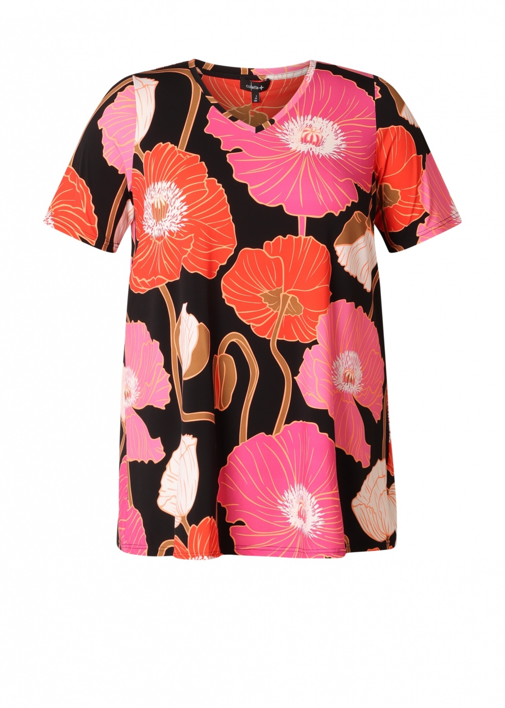 Colletta Colletta Shirt Poppy Print - Vrolijke Top met Grote Bloemen in Rood en Roze (9000681)