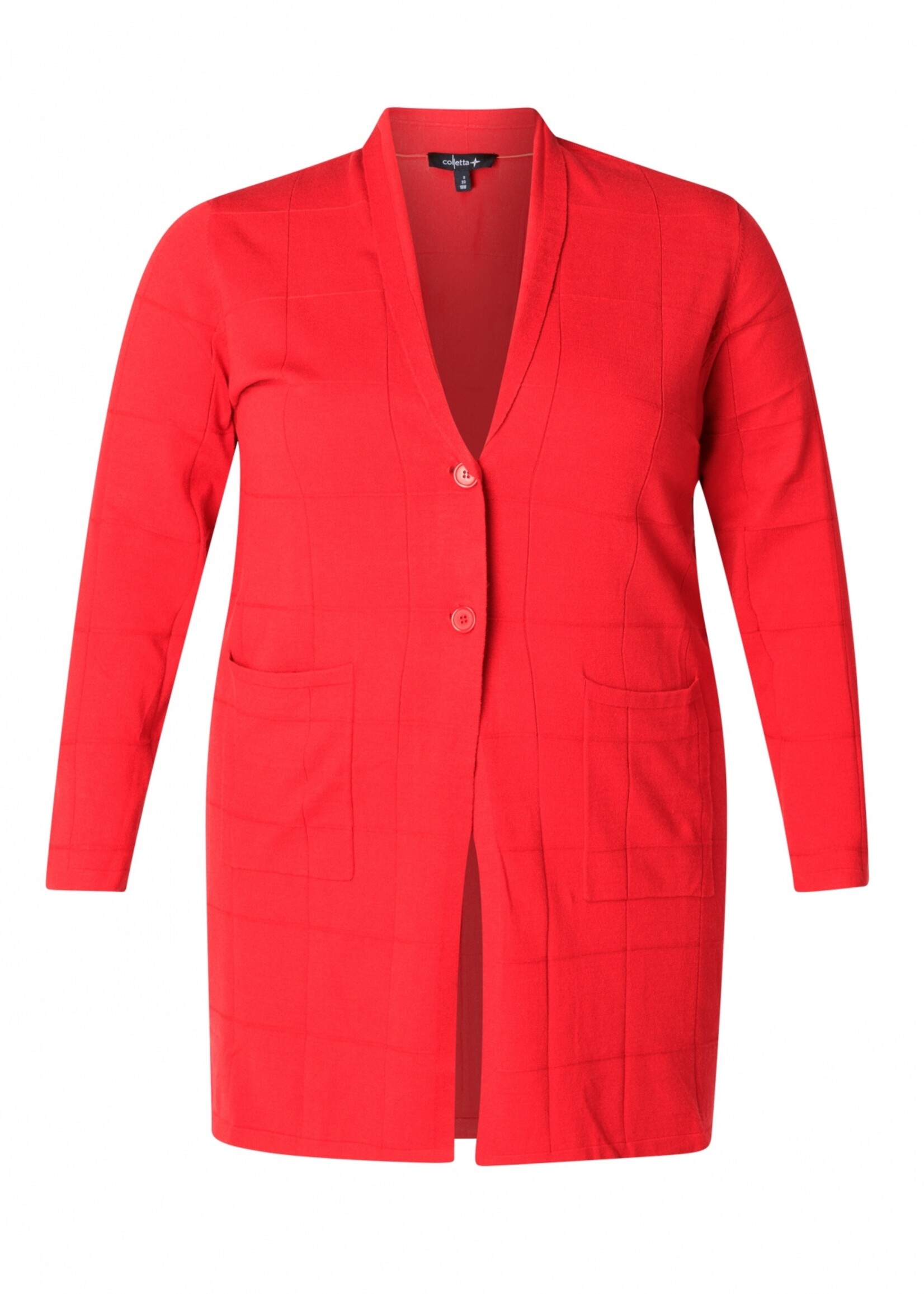 Colletta Colletta Vest Vlammend Rood - Lang Gebreid Vest met Ruitpatroon en Zakken (9000652)