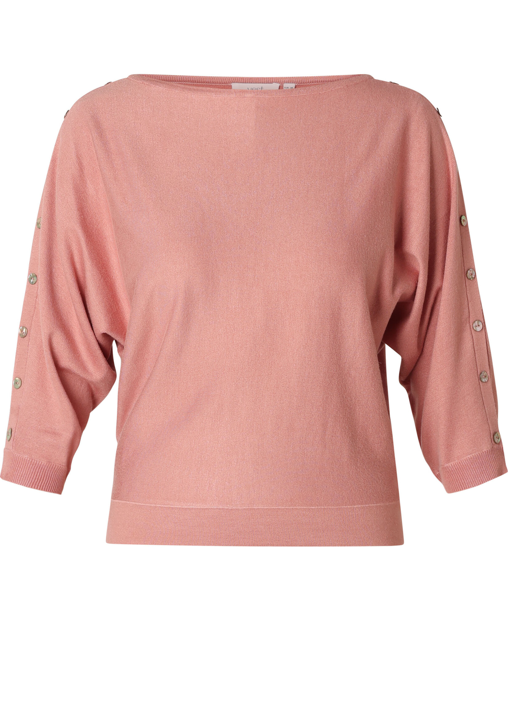 Yest Curve Yest Curve Trui Valentina Oudroze - Fijngebreide Top met Vleermuismouw en Sierknopen (A006199)