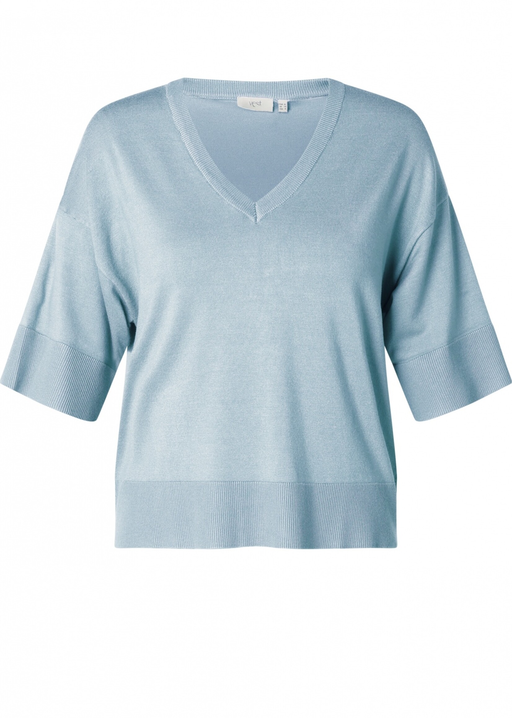 Yest Curve Yest Curve Fijngebreide Trui V-hals met Elleboogmouw - Verkrijgbaar in Light Blue & Plum (A006200)