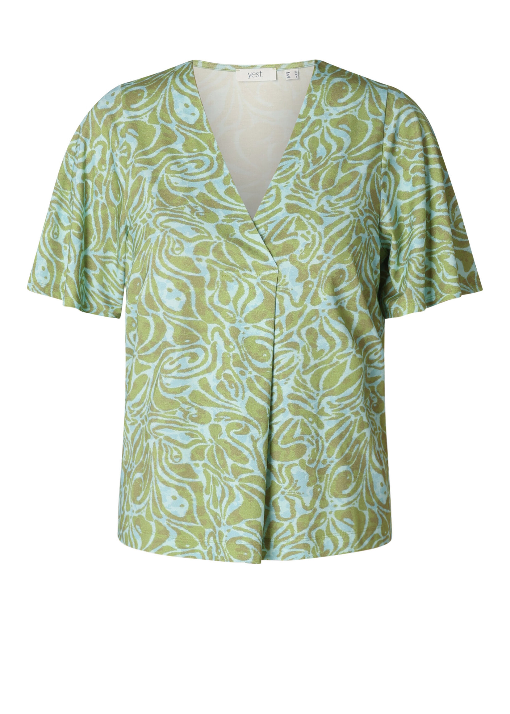 Yest Curve est Curve Shirt Fawn – Abstracte Print Groen/Blauw met V-hals