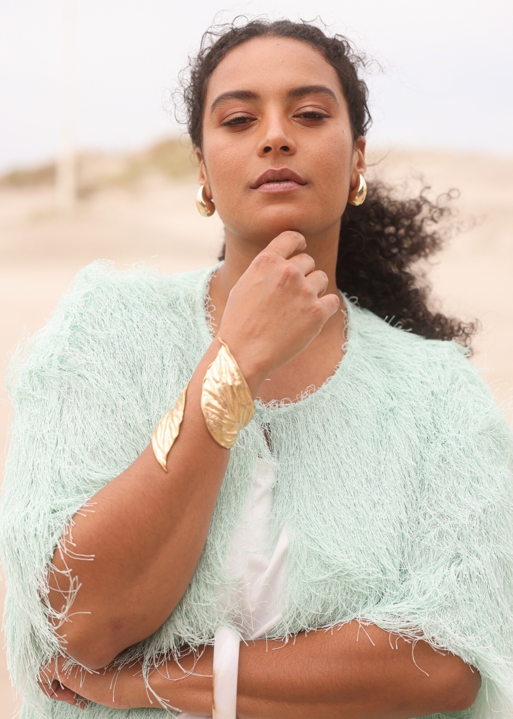 Yest Curve Mintgroen Bolero Vest met Speelse Franjes