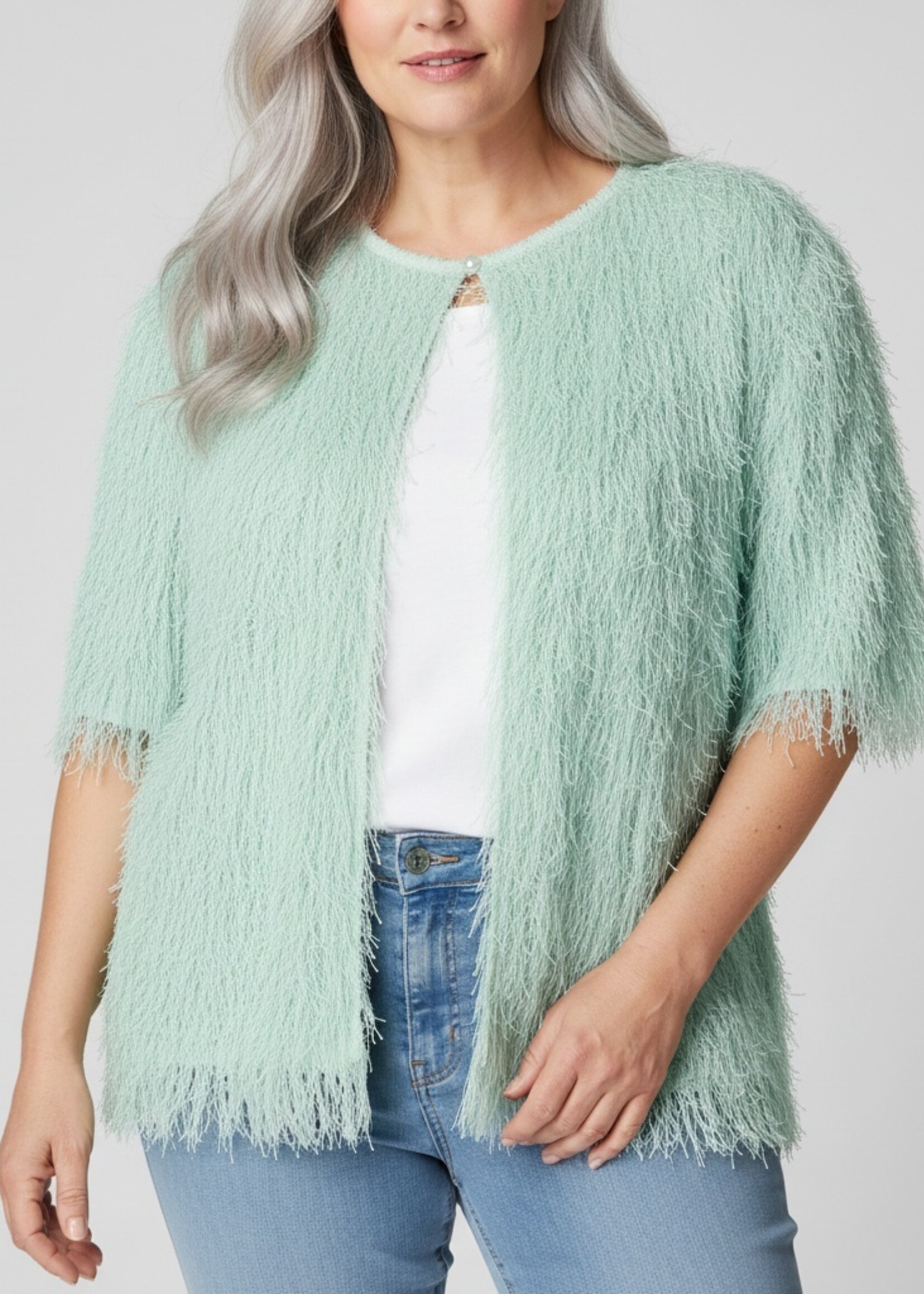 Yest Curve Mintgroen Bolero Vest met Speelse Franjes