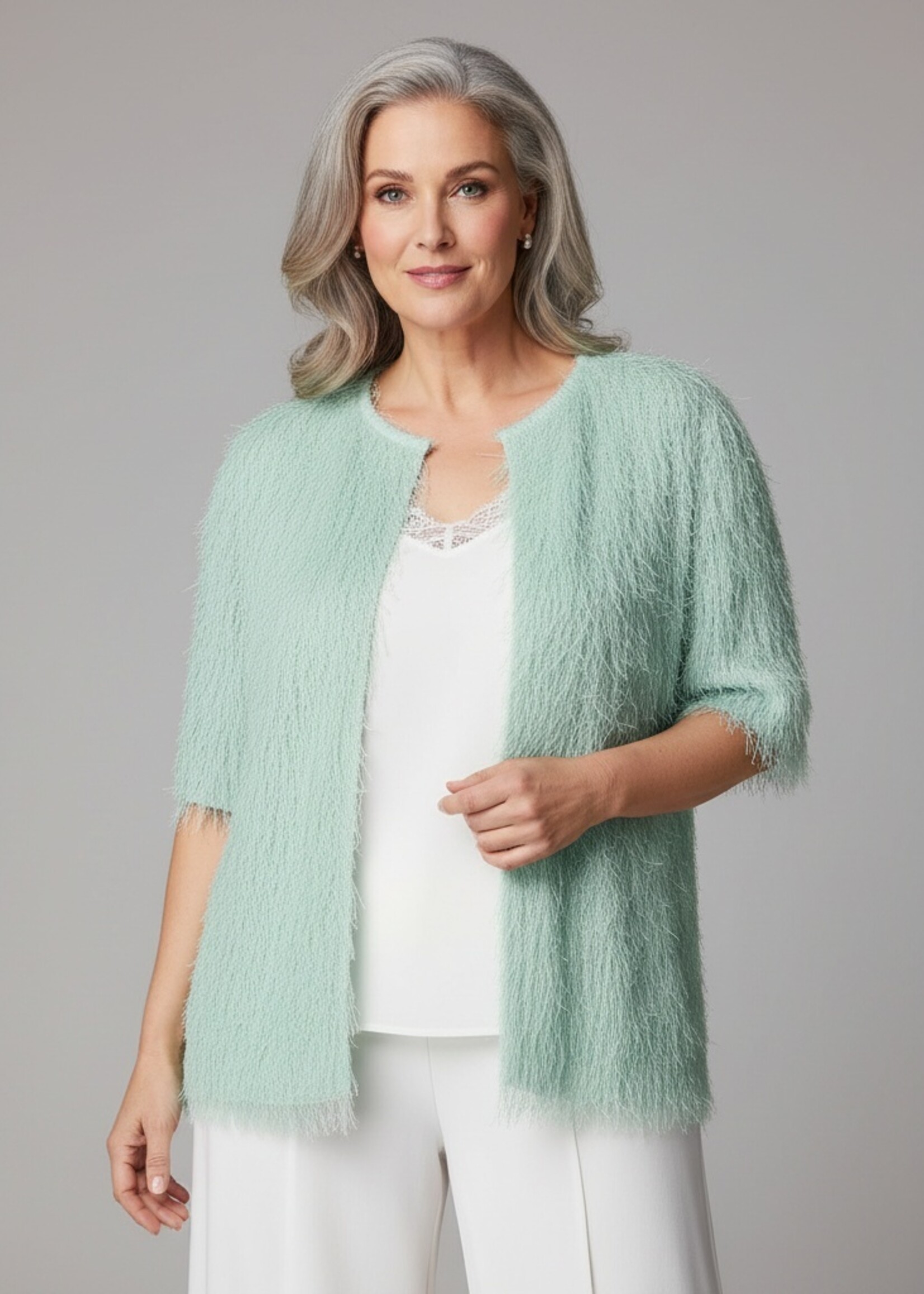 Yest Curve Mintgroen Bolero Vest met Speelse Franjes