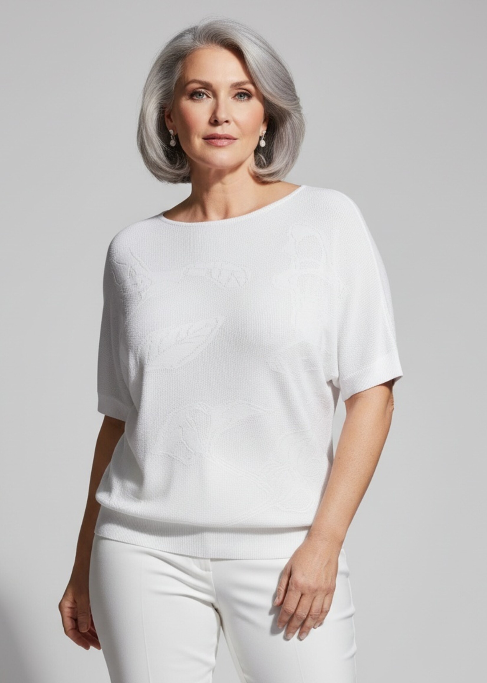 Yest Curve est Curve Truitje Lilianah – Fijngebreide Top met Floraal Motief (Wit & Mint)