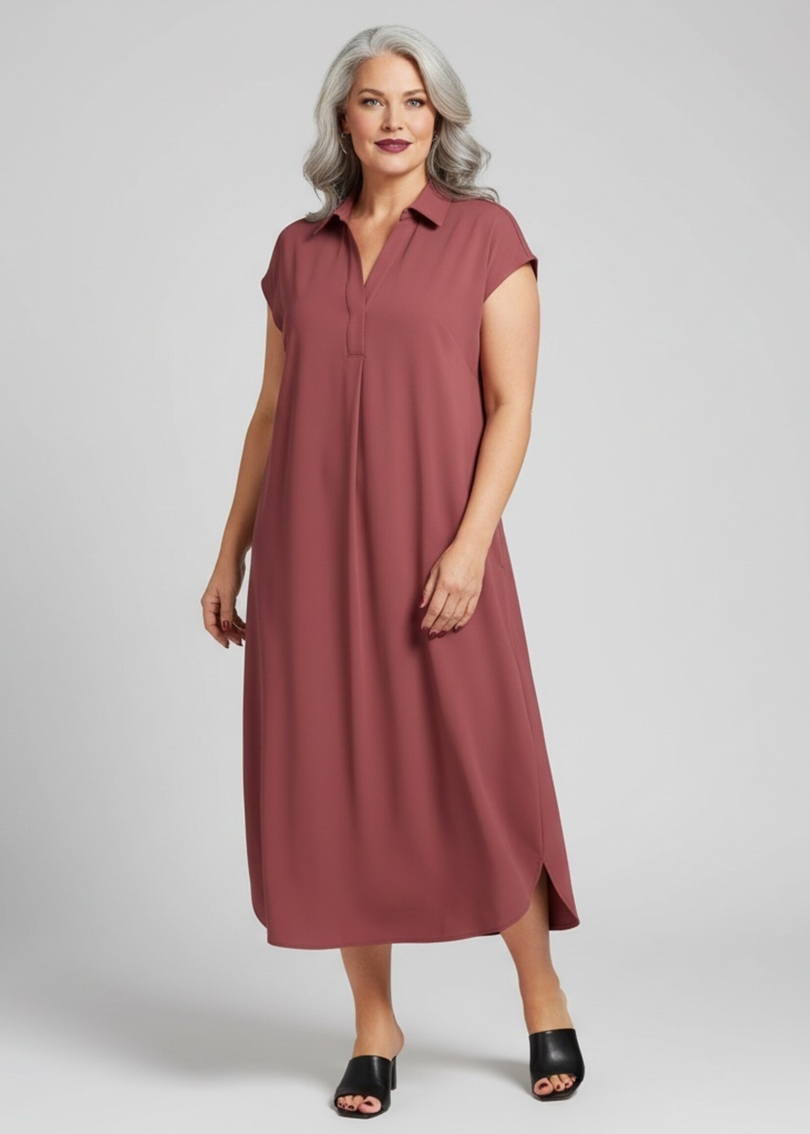 Yest Curve Yest Curve Jurk Laurie – Plum Travel Jurk met Polokraag