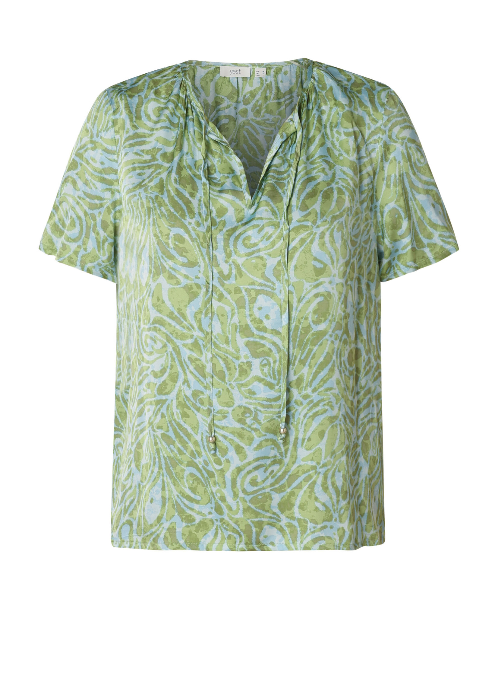 Yest Curve Yest Curve Blouse Lara – Botanic Green Print Viscose met Strikdetail