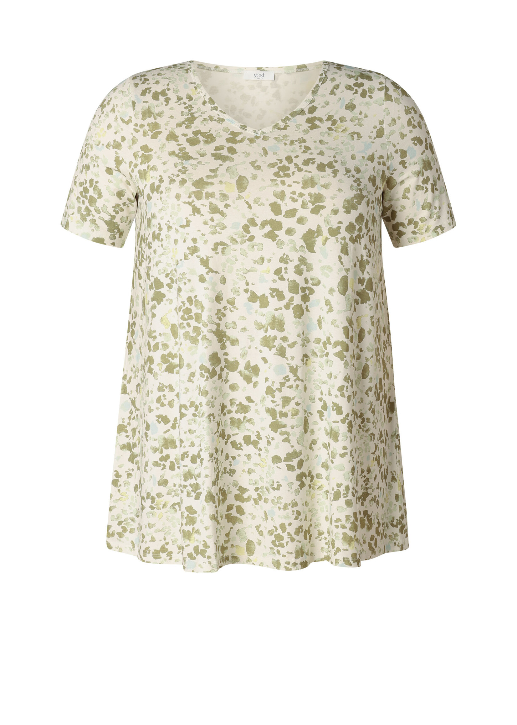 Yest Curve Yest Curve Tuniek Ankie – A-lijn Top met Olijfgroene Print (t/m maat 60)