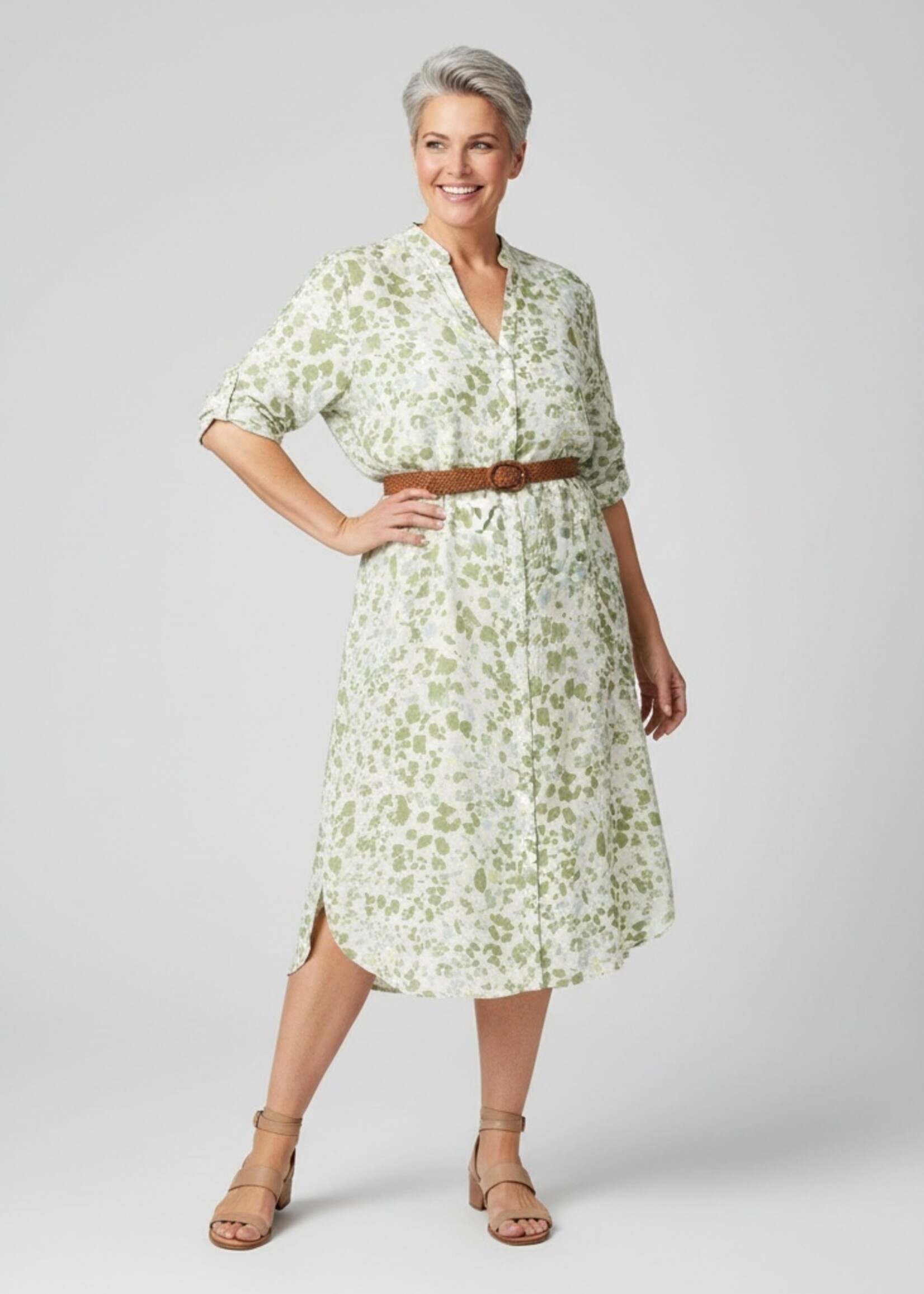 Yest Curve Yest Curve Jurk Luisa – Olijfgroene Print Doorknoopjurk (Draagbaar als Longblouse)