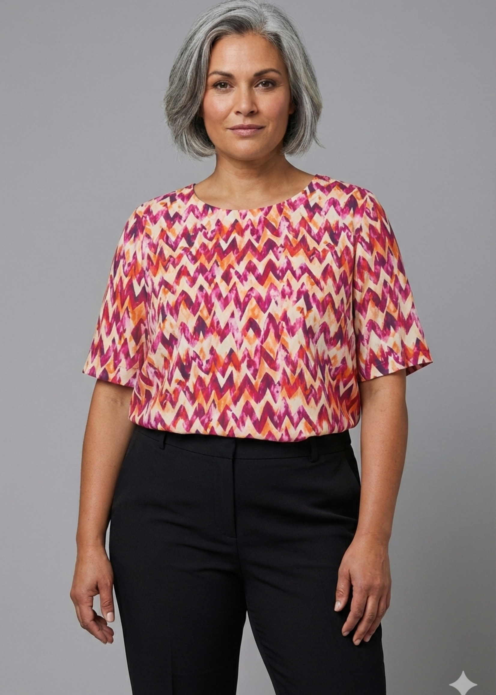 KJBrand KjBrand Blouse  Berry Zigzag - Ronde Hals en Splitjes in 100% Viscose (18543 5224)