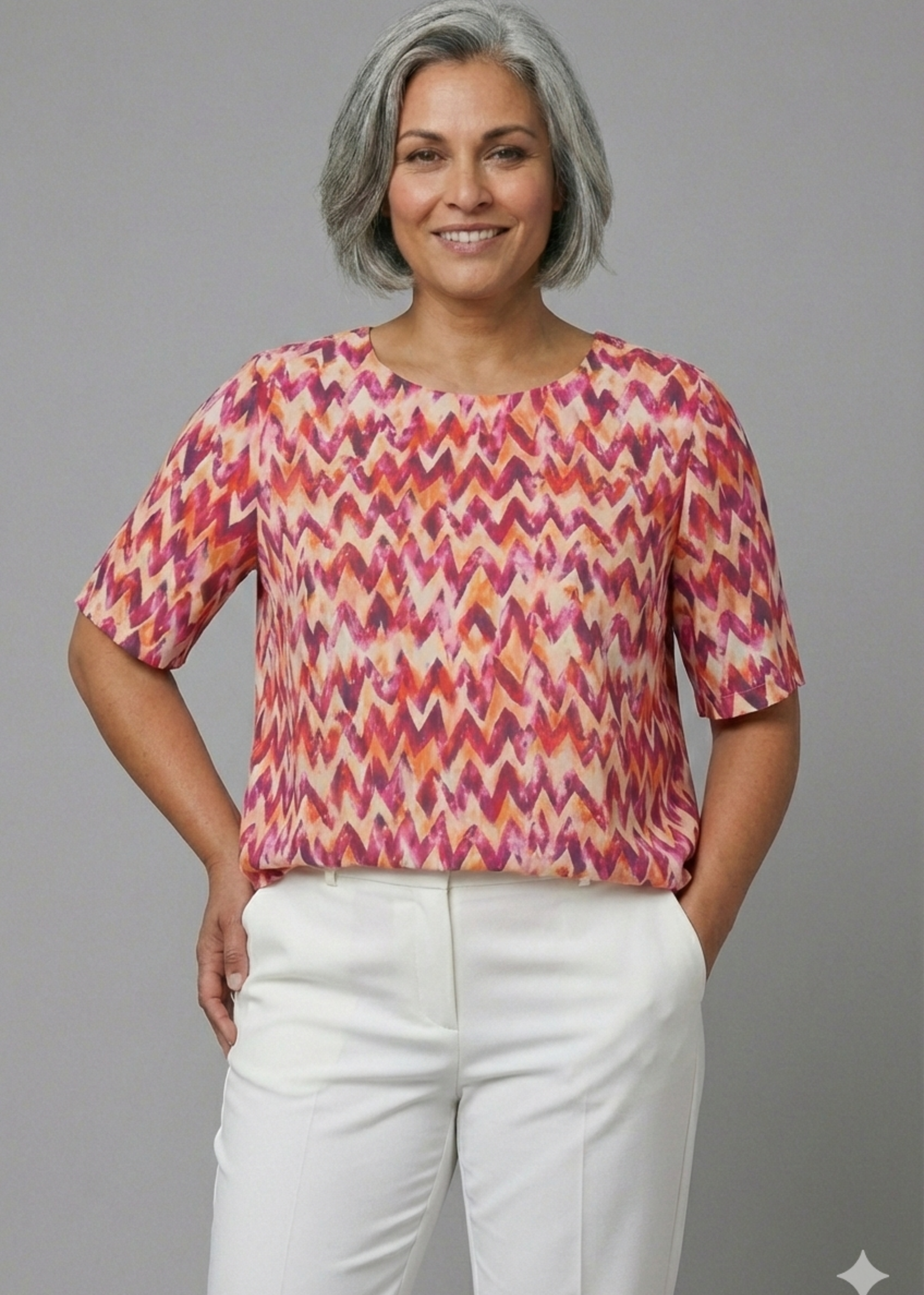 KJBrand KjBrand Blouse  Berry Zigzag - Ronde Hals en Splitjes in 100% Viscose (18543 5224)