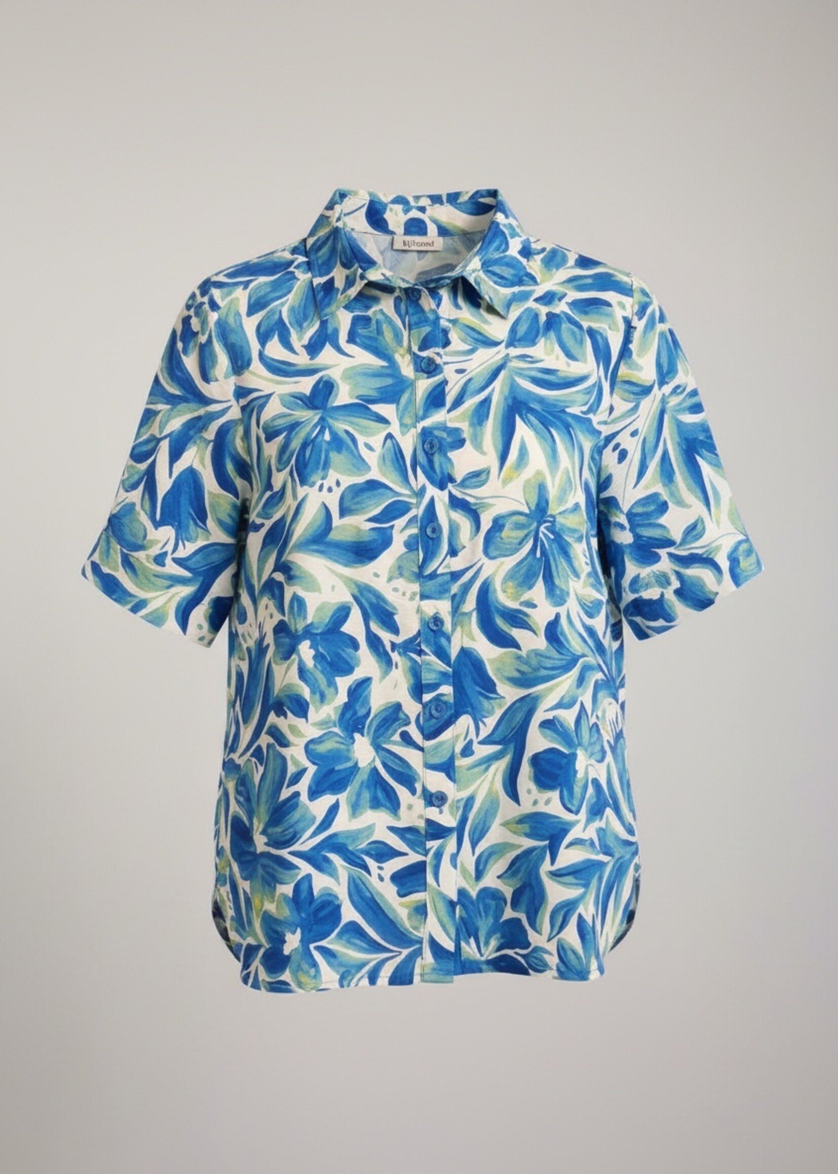 KJBrand KjBrand Blouse Blue Green Floral - Luchtig Overhemd met Trendy Print in Viscose (18091 5188)