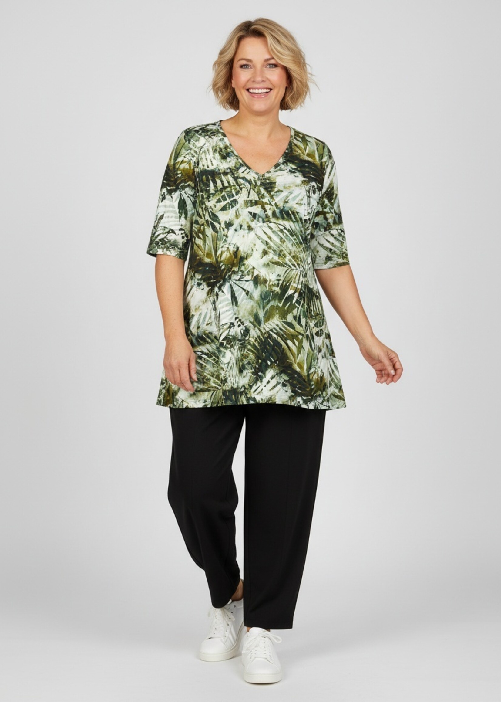 KJBrand KjBrand Shirt Jungle Print - A-lijn Top met V-hals in Viscose Stretch (15499 5201)