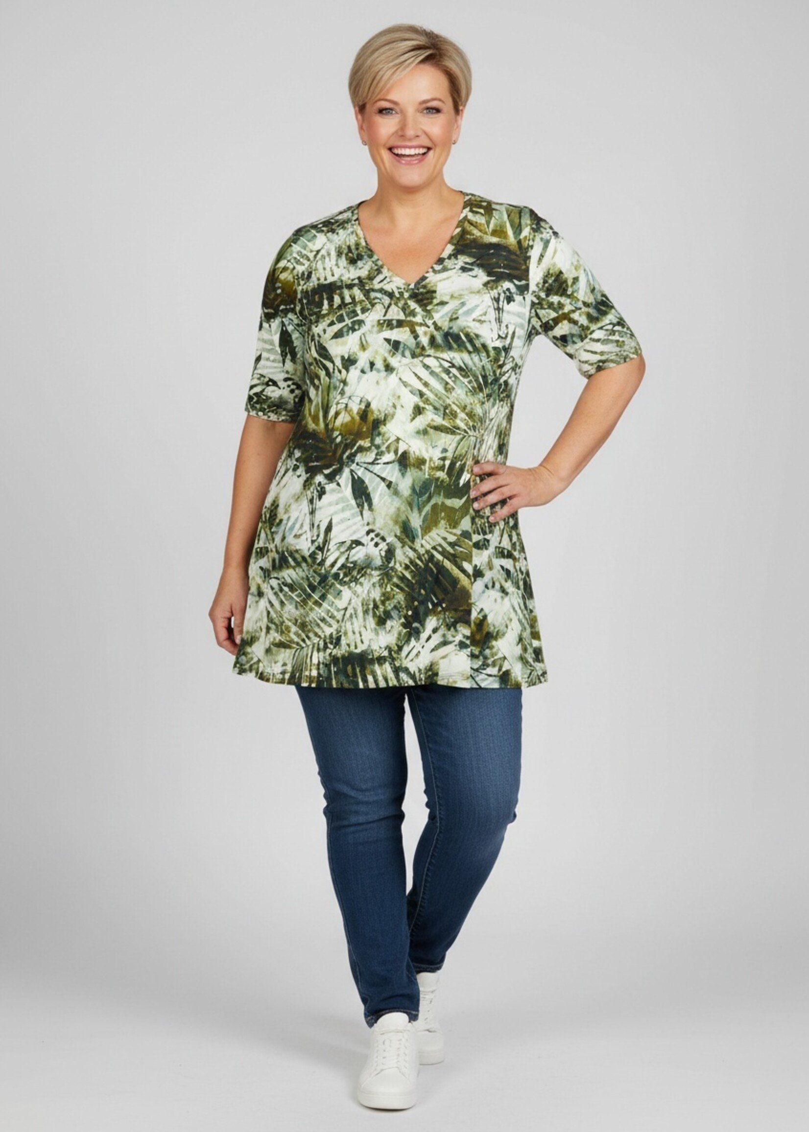 KJBrand KjBrand Shirt Jungle Print - A-lijn Top met V-hals in Viscose Stretch (15499 5201)