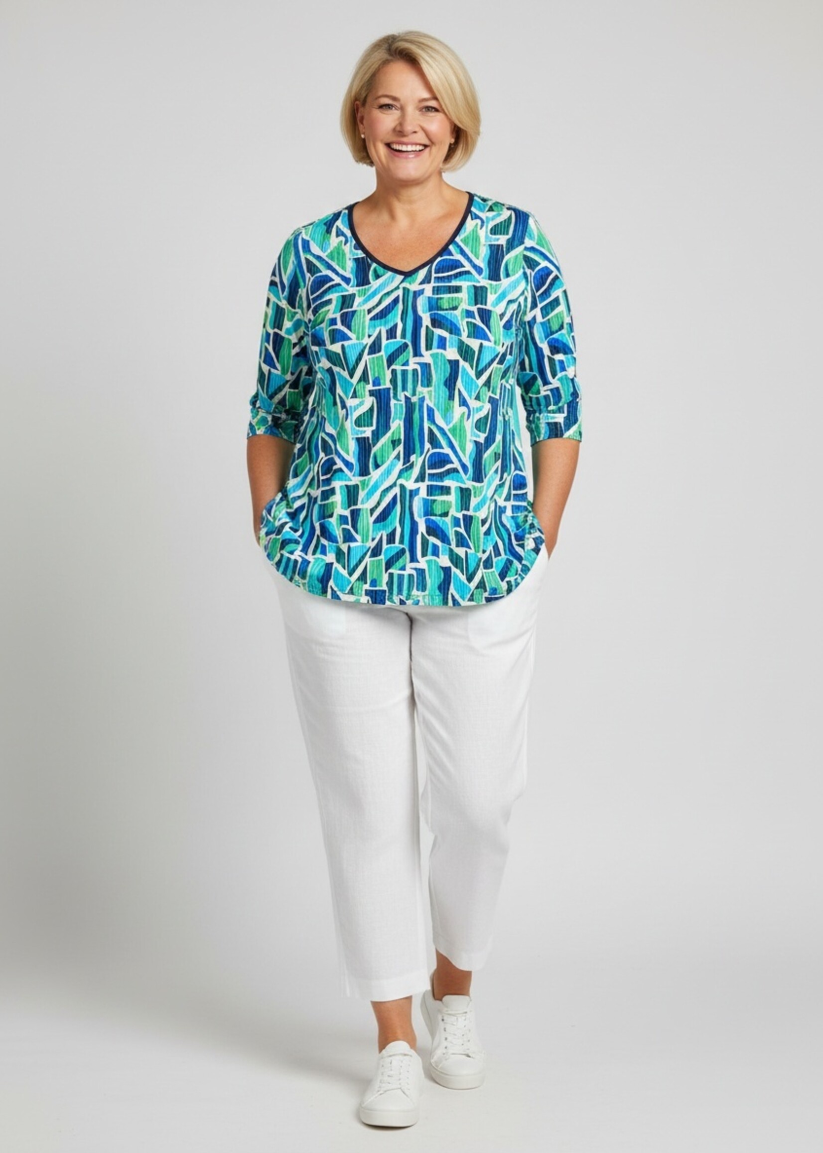 KJBrand KjBrand Shirt Graphic Blue Green - A-lijn Top met Ronde Hals in Viscose Stretch (15476 5216)