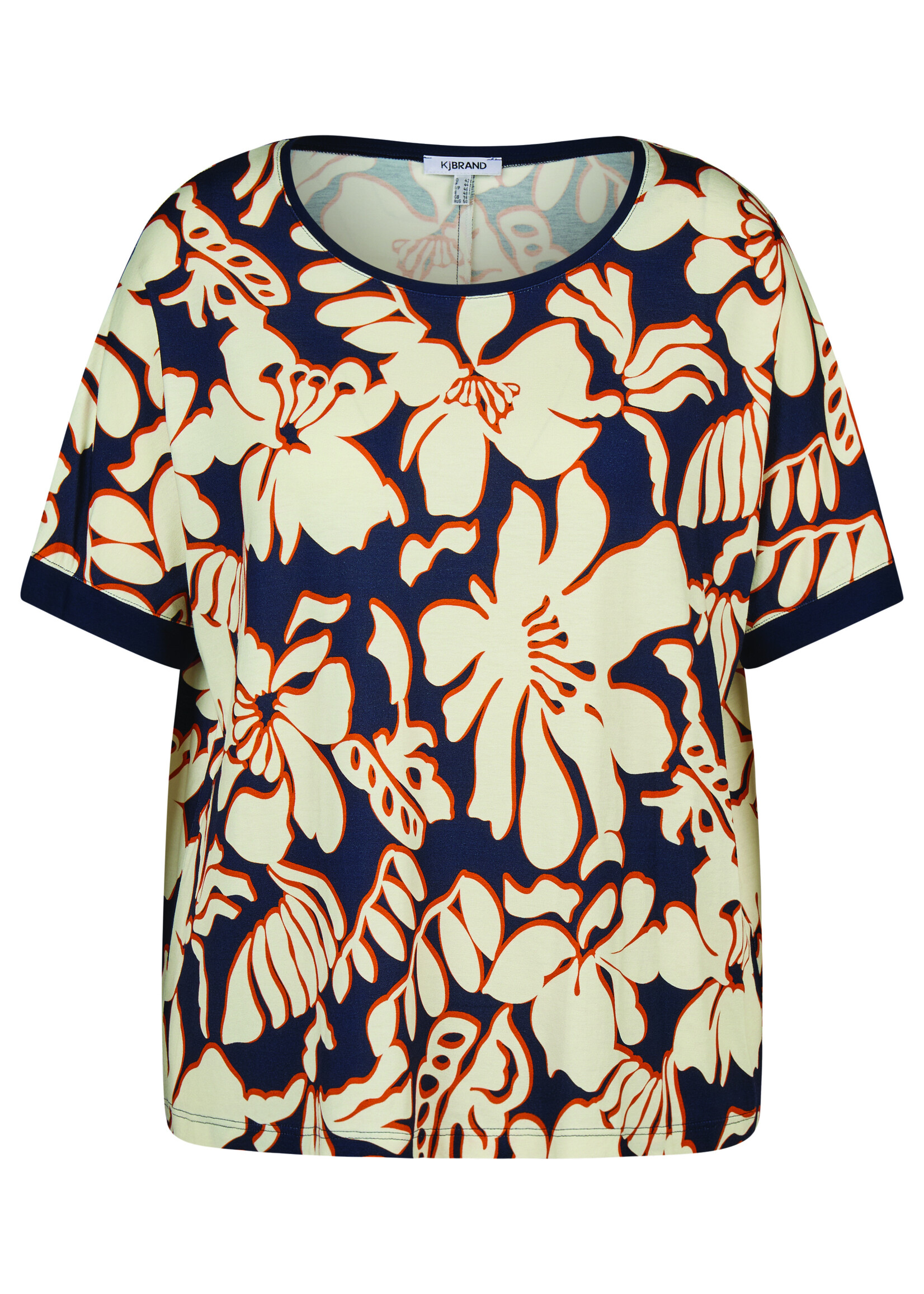 KJBrand KjBrand Shirt Floral Navy Orange - Oversized Top met Bies in Viscose Stretch (15440 5189)