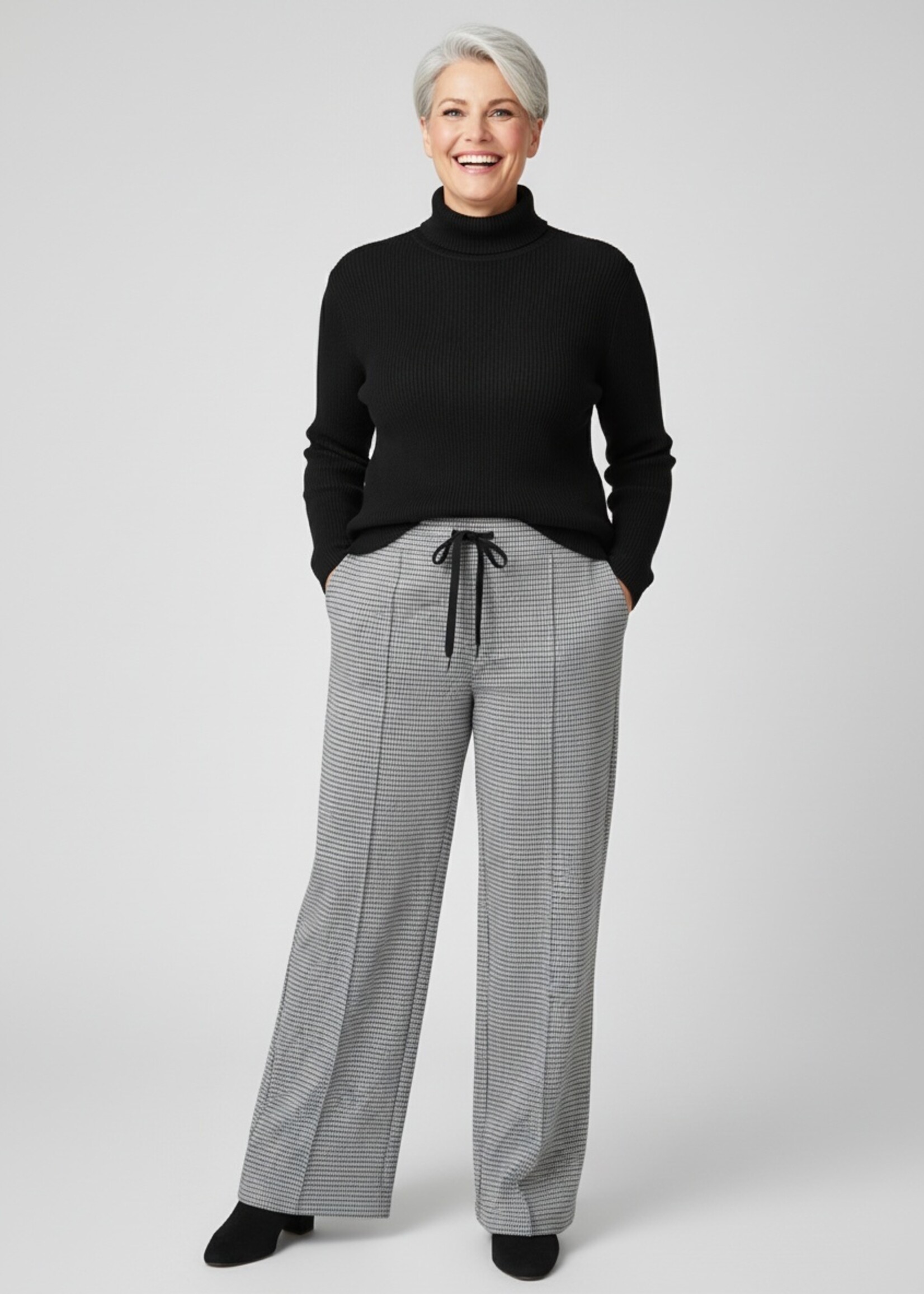 Yest Curve Broek Romana Essential Yest Curve – comfortabele jersey broek met flare pijp en ruitje (A006258)